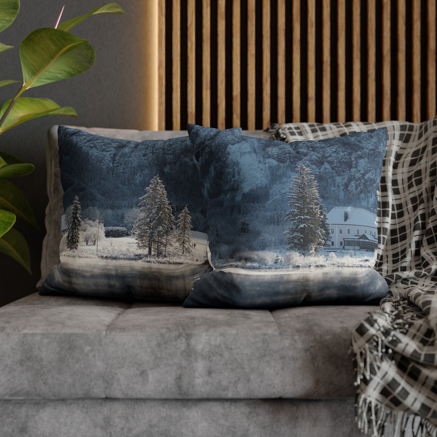 Faux Suede Square Pillowcase with Landscape