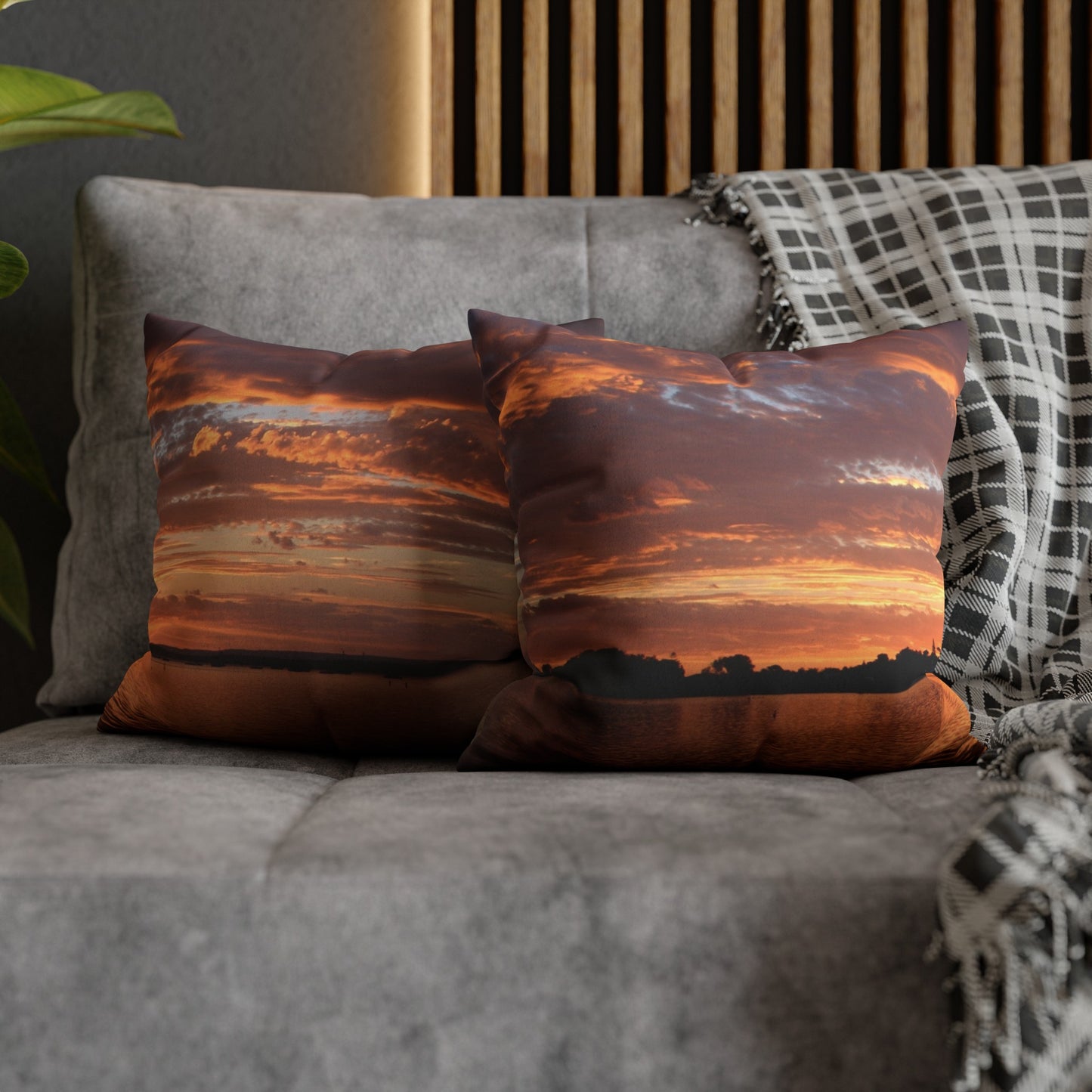 Faux Suede Square Pillowcase with Landscape