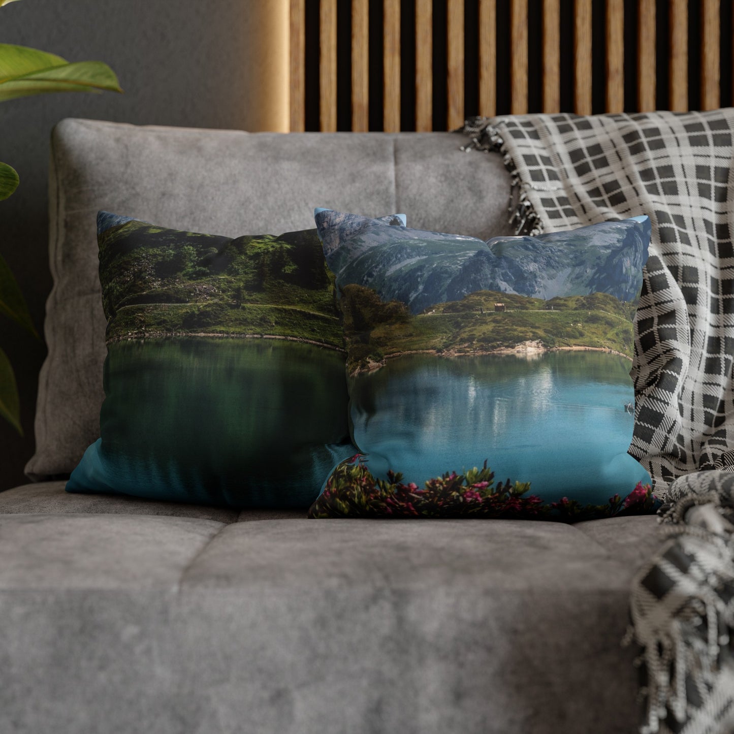 Faux Suede Square Pillowcase with Landscape