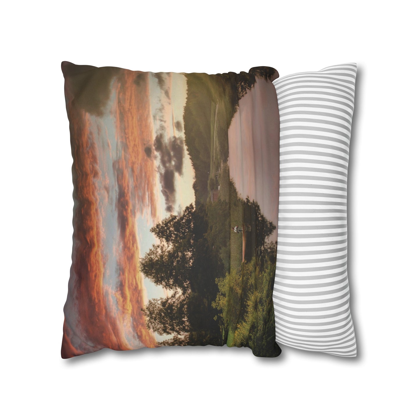 Faux Suede Square Pillowcase with Landscape