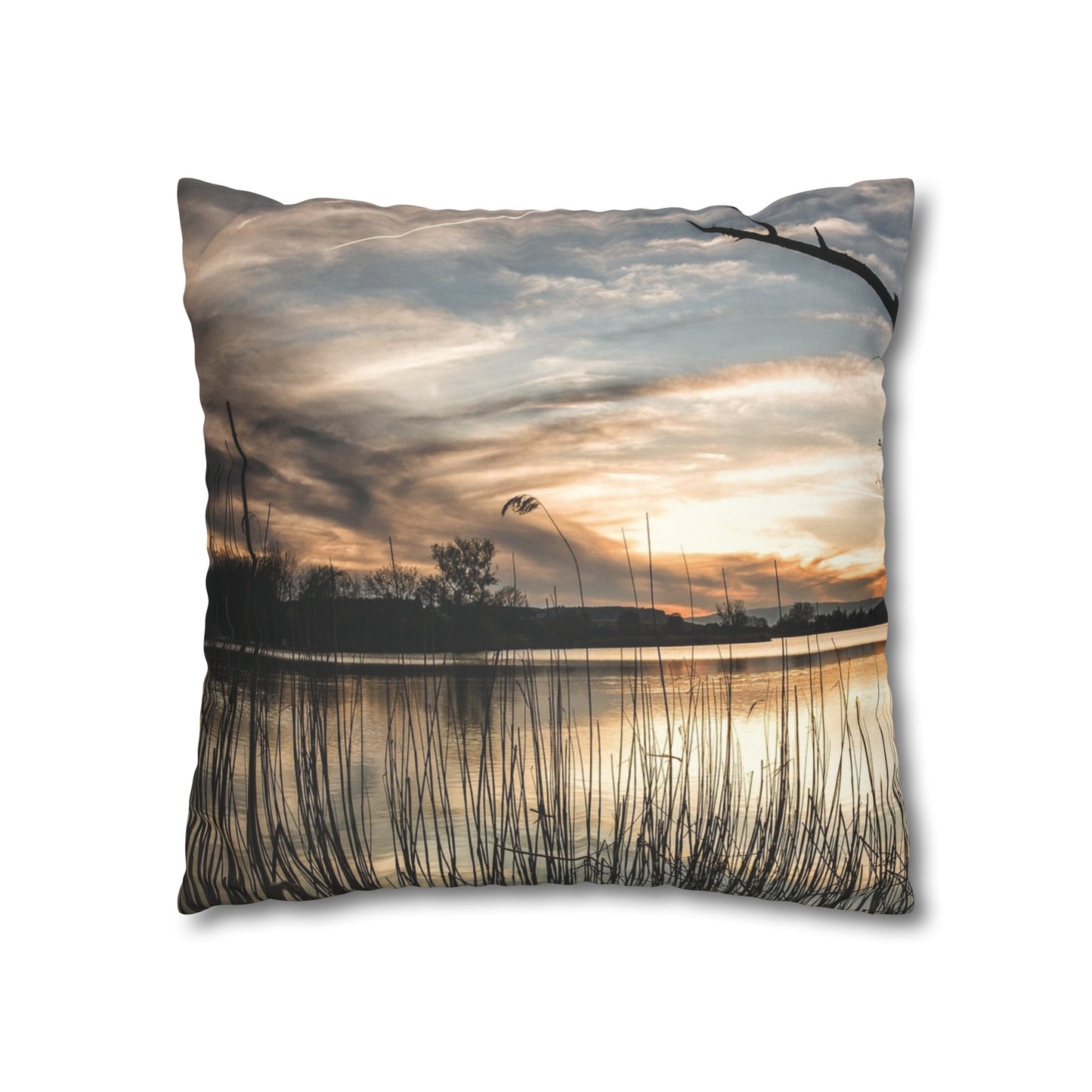 Faux Suede Square Pillowcase with Landscape