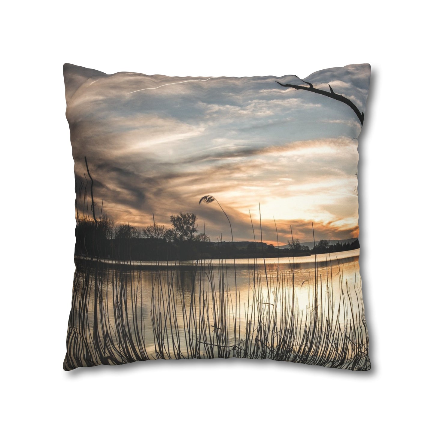 Faux Suede Square Pillowcase with Landscape