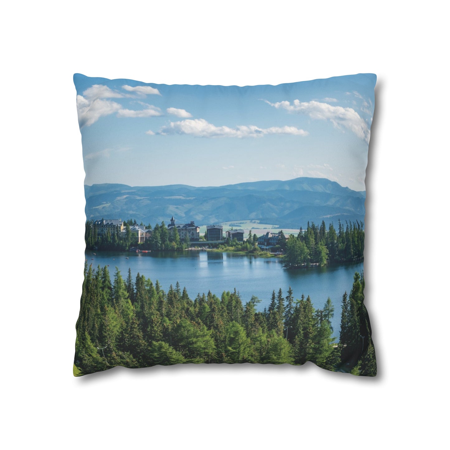 Faux Suede Square Pillowcase with Landscape