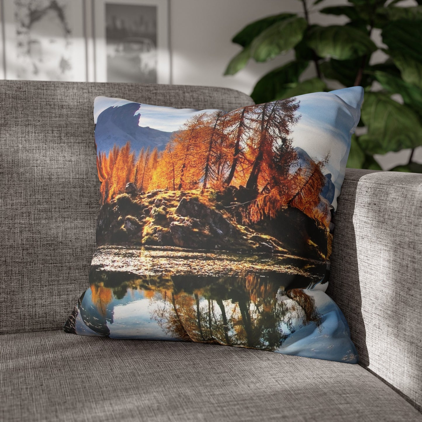 Faux Suede Square Pillowcase with Landscape