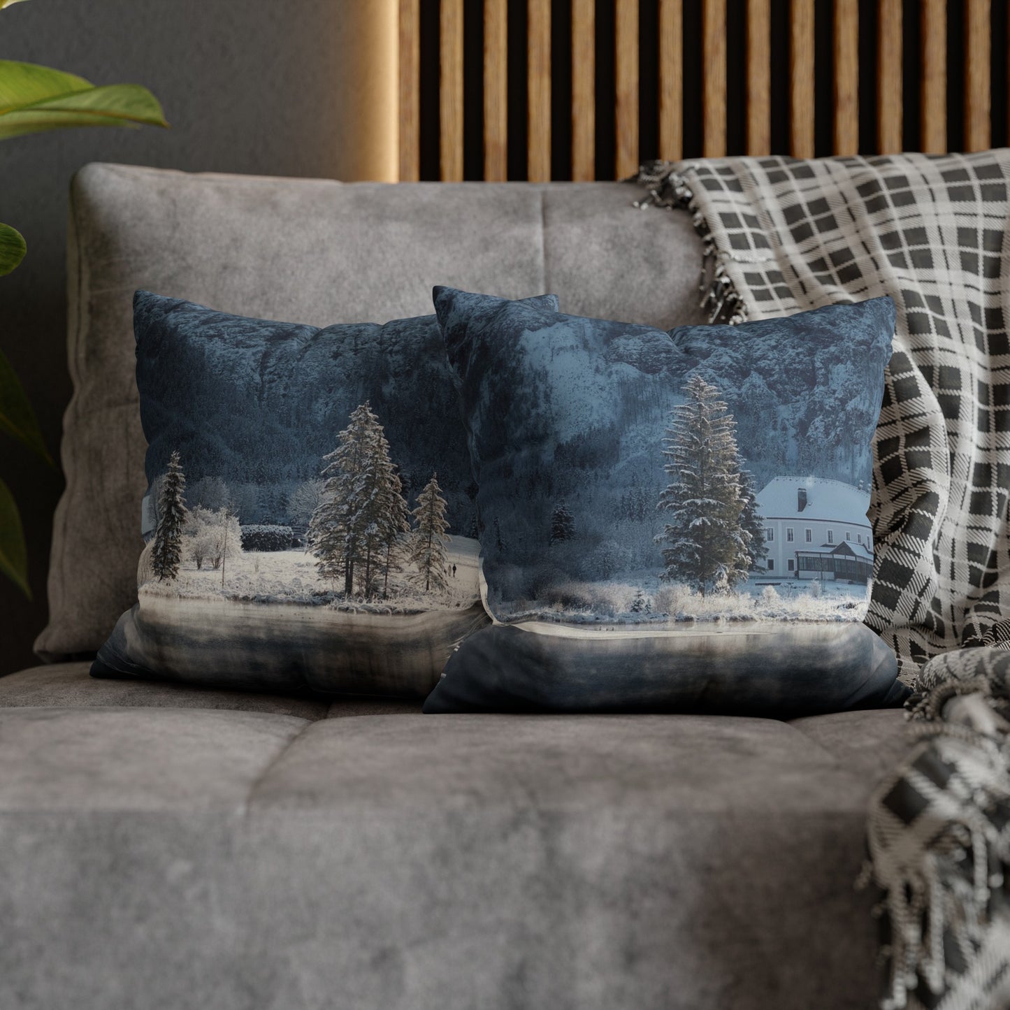 Faux Suede Square Pillowcase with Landscape