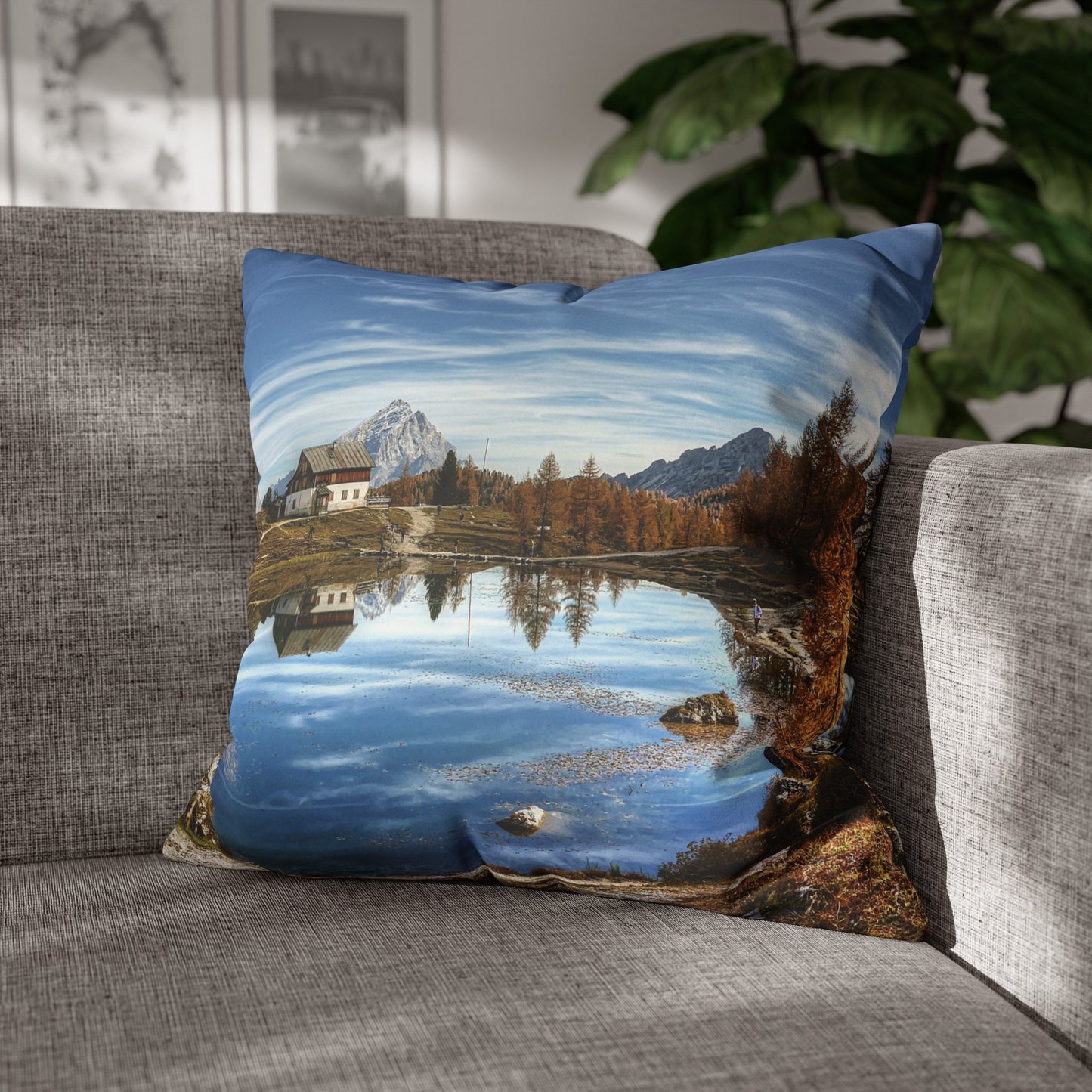 Faux Suede Square Pillowcase with Landscape