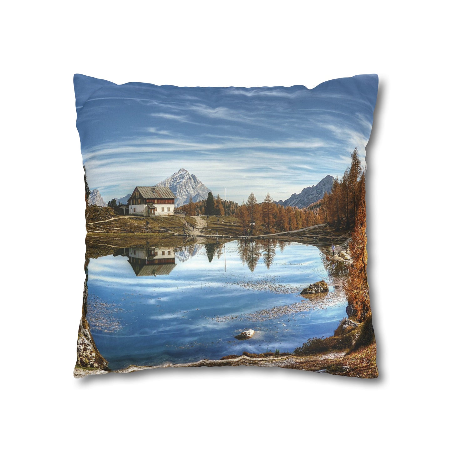 Faux Suede Square Pillowcase with Landscape