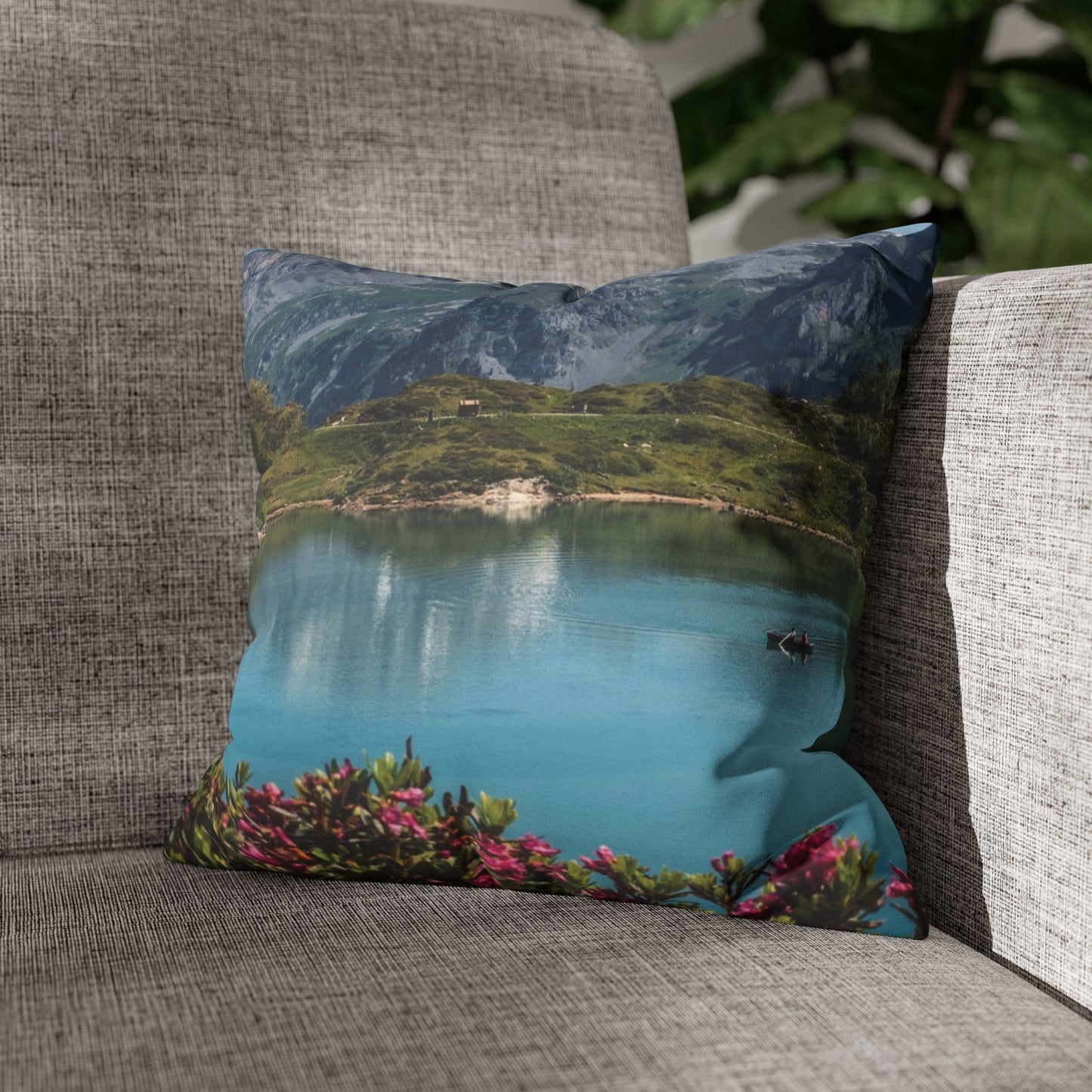 Faux Suede Square Pillowcase with Landscape