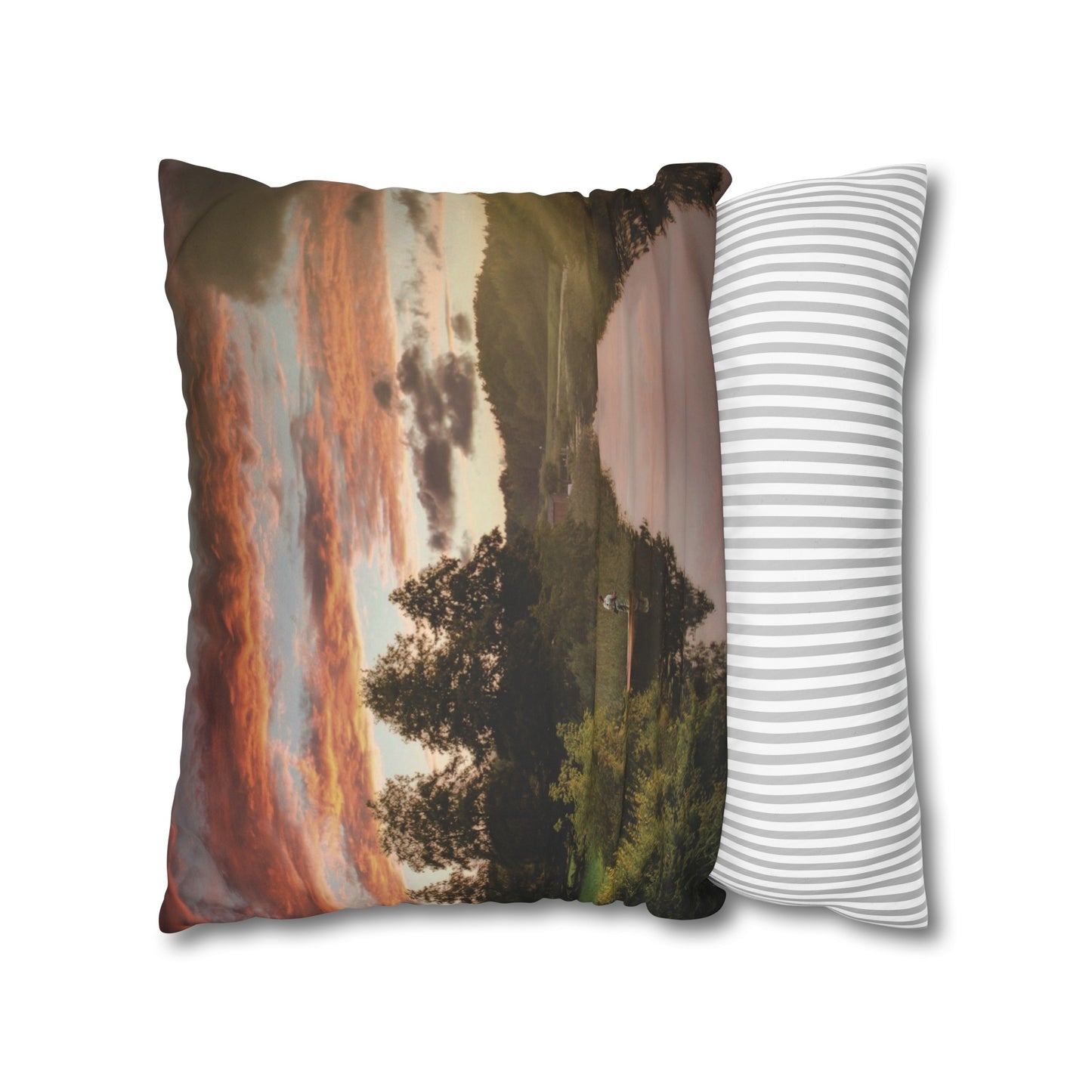 Faux Suede Square Pillowcase with Landscape