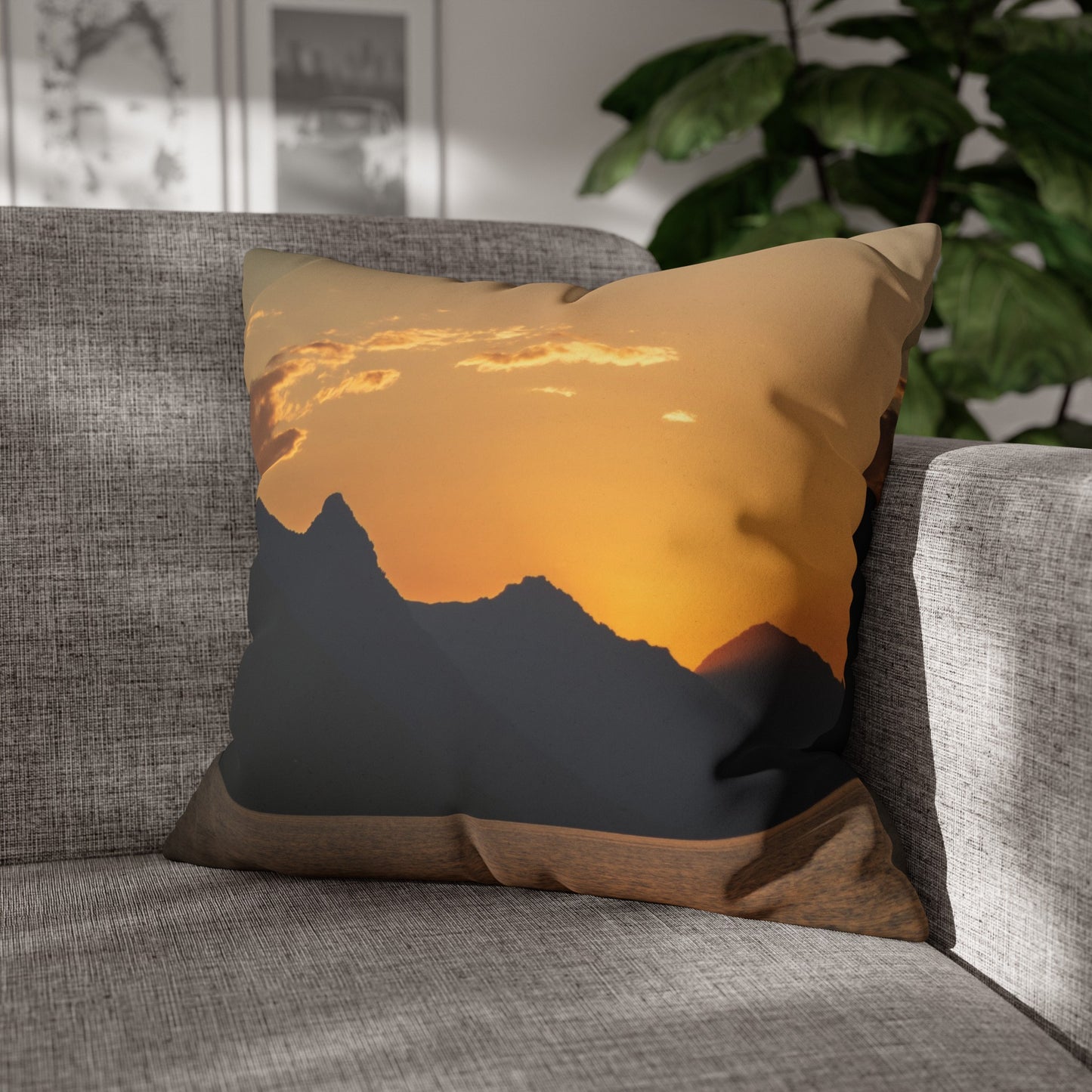 Faux Suede Square Pillowcase with Landscape