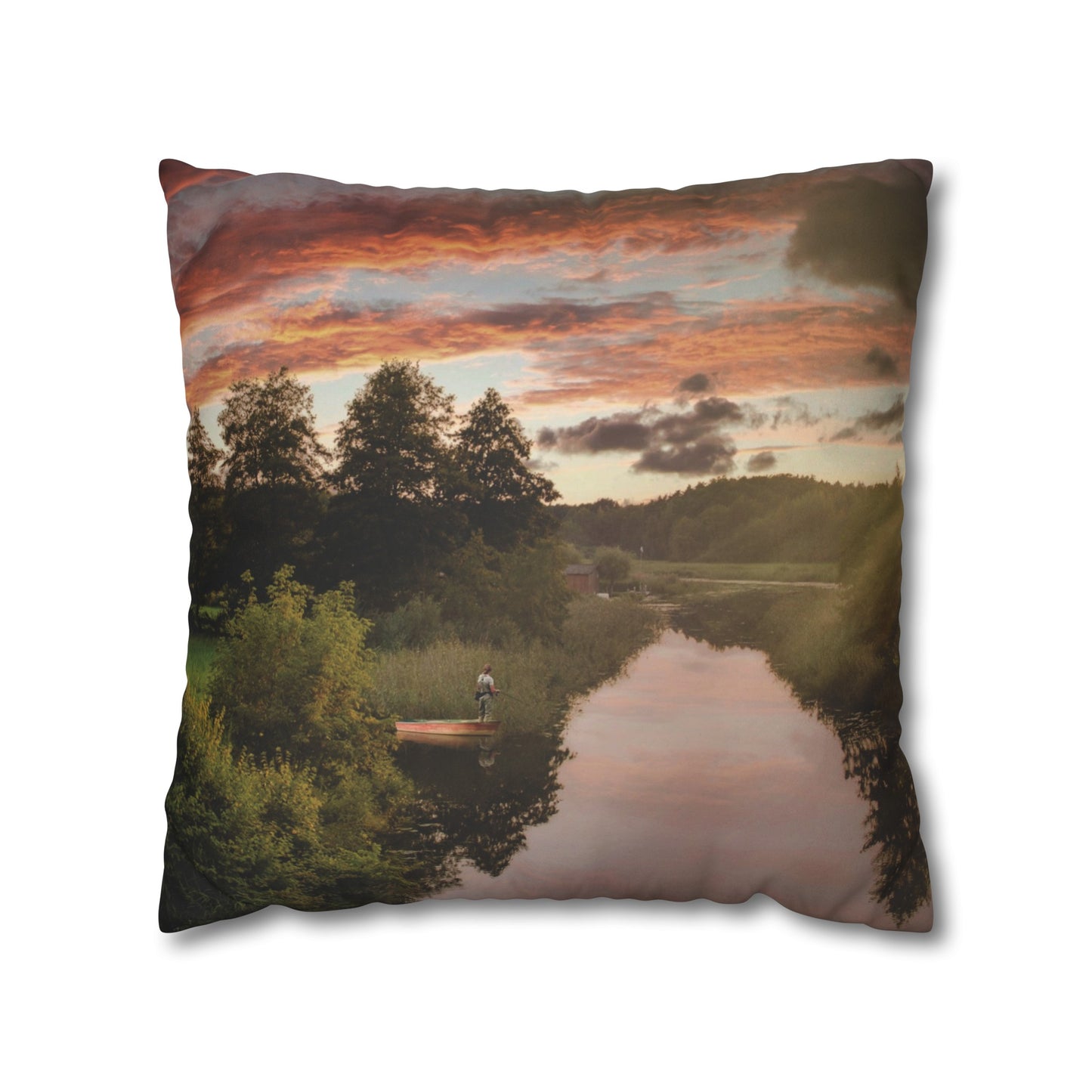 Faux Suede Square Pillowcase with Landscape