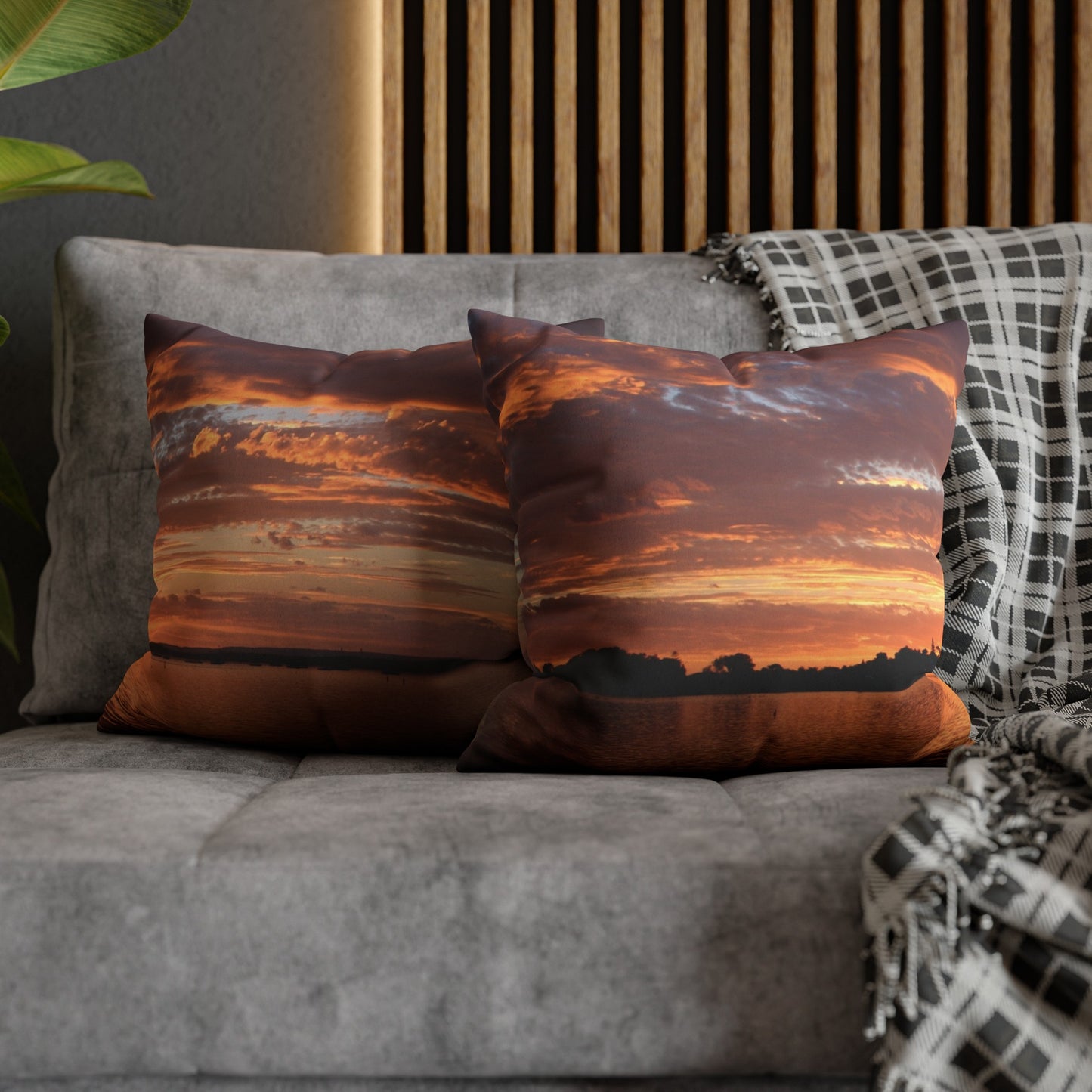 Faux Suede Square Pillowcase with Landscape