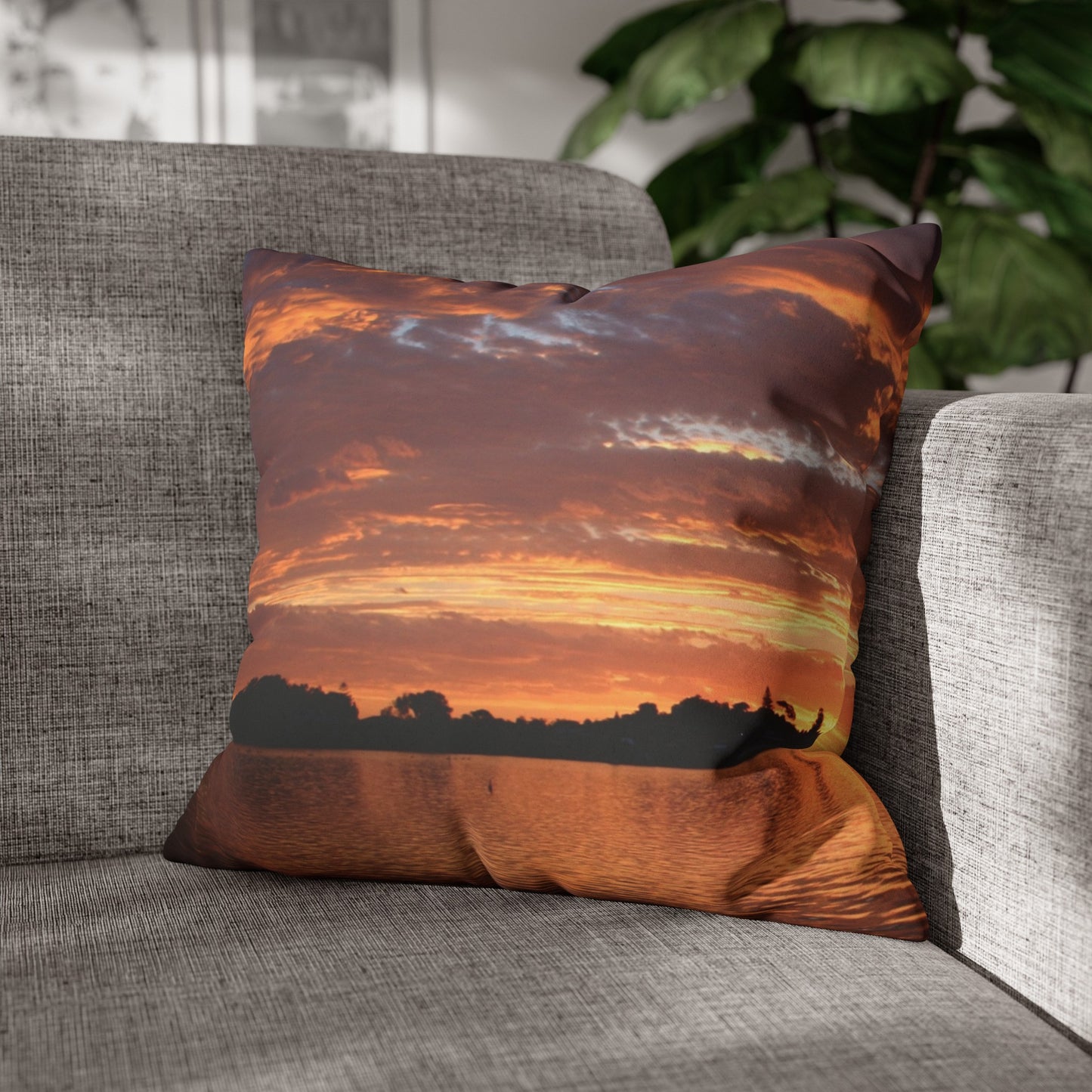 Faux Suede Square Pillowcase with Landscape