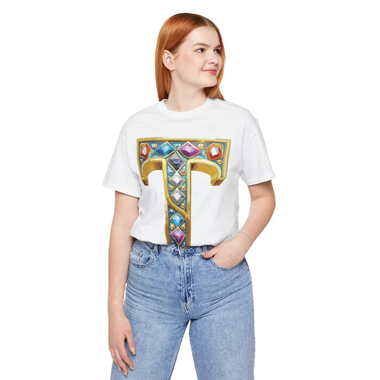 Letter Shirt, Shirt with Letters, Tee Shirt with Gold Letter, Shirt with Antique Letters