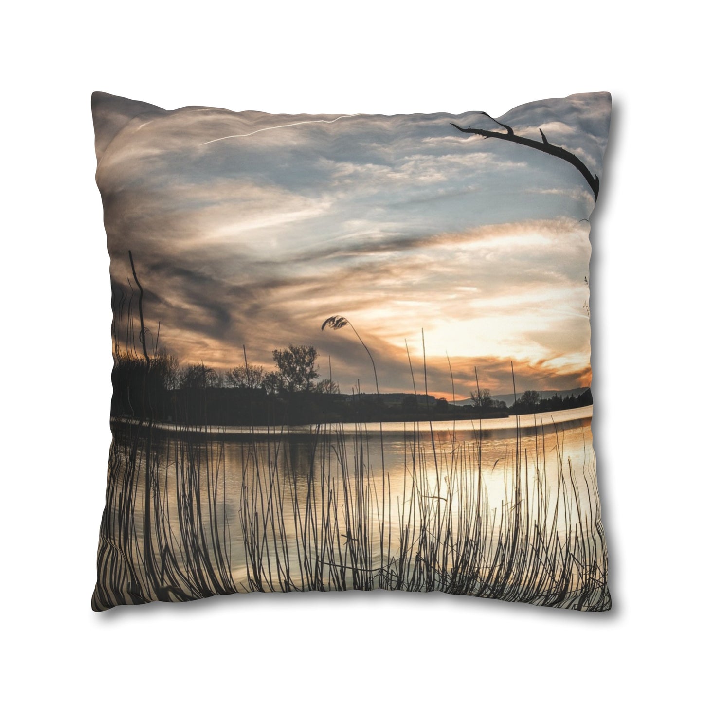 Faux Suede Square Pillowcase with Landscape