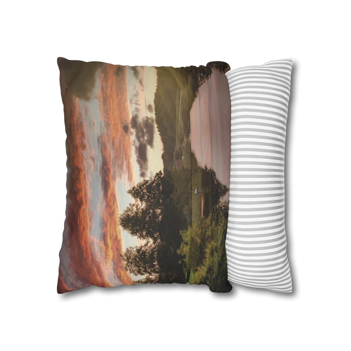 Faux Suede Square Pillowcase with Landscape