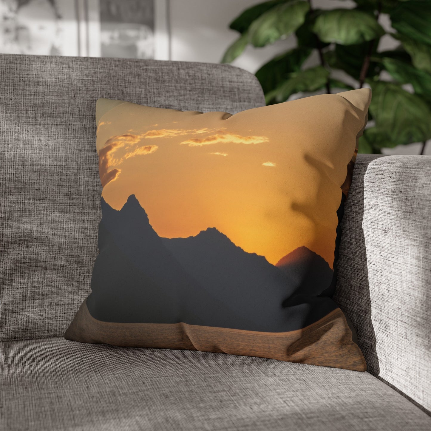 Faux Suede Square Pillowcase with Landscape