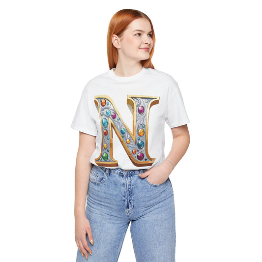 Letter Shirt, Shirt with Letters, Tee Shirt with Gold Letter, Shirt with Antique Letters