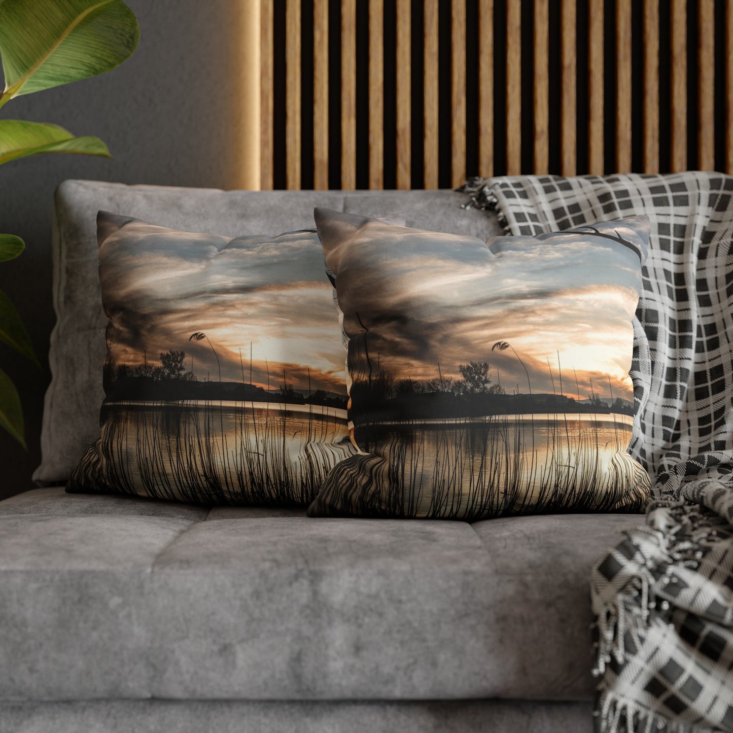 Faux Suede Square Pillowcase with Landscape