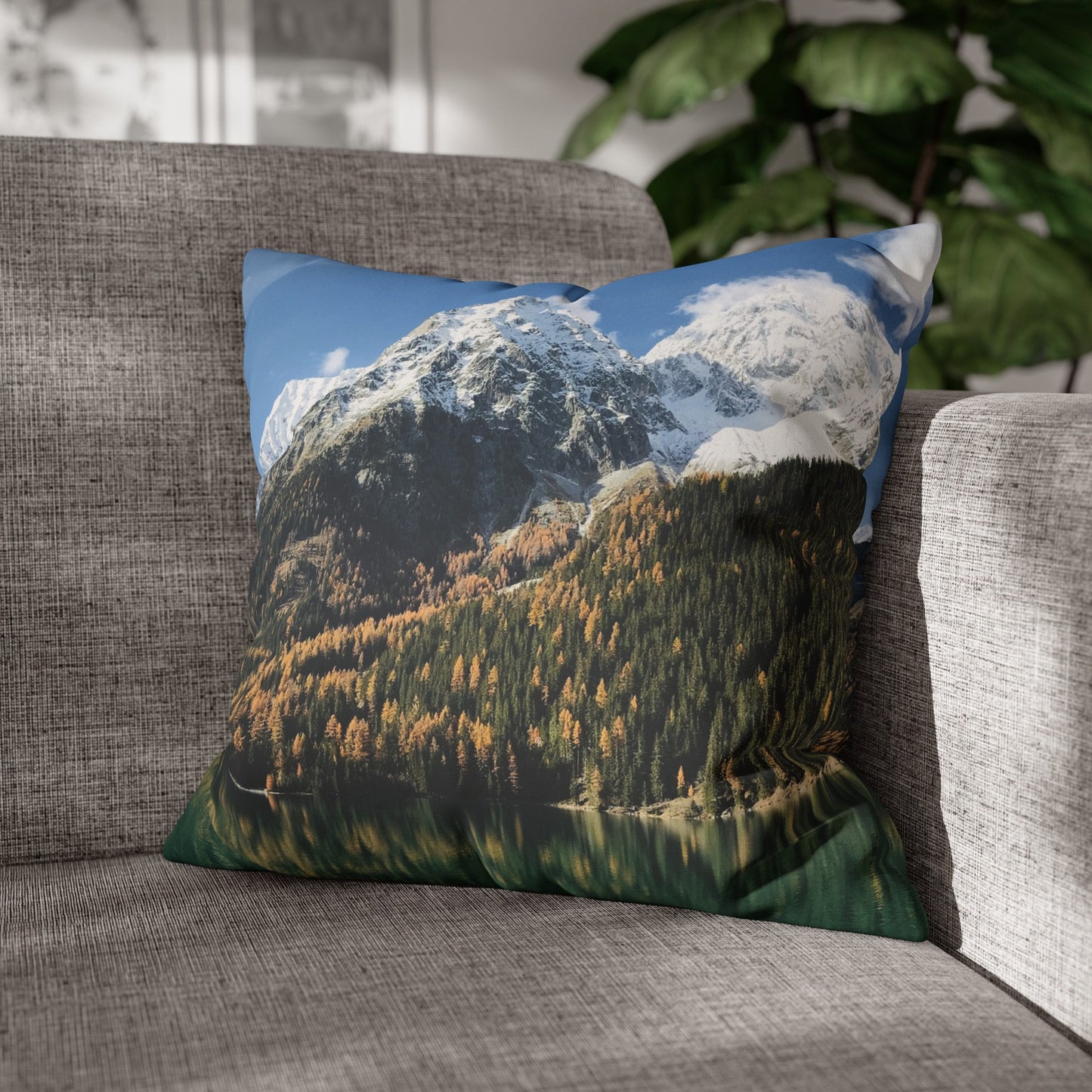 Faux Suede Square Pillowcase with Landscape