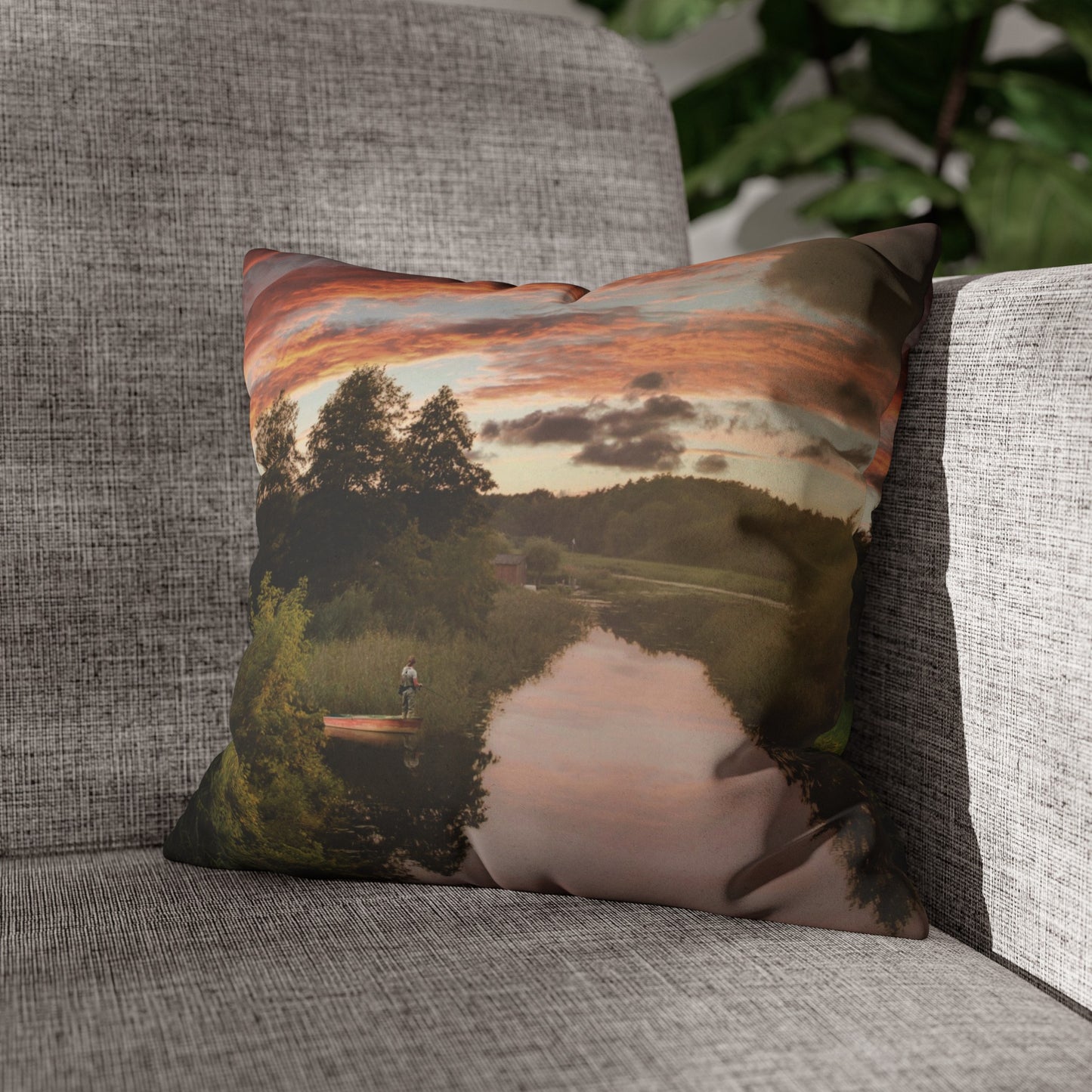 Faux Suede Square Pillowcase with Landscape