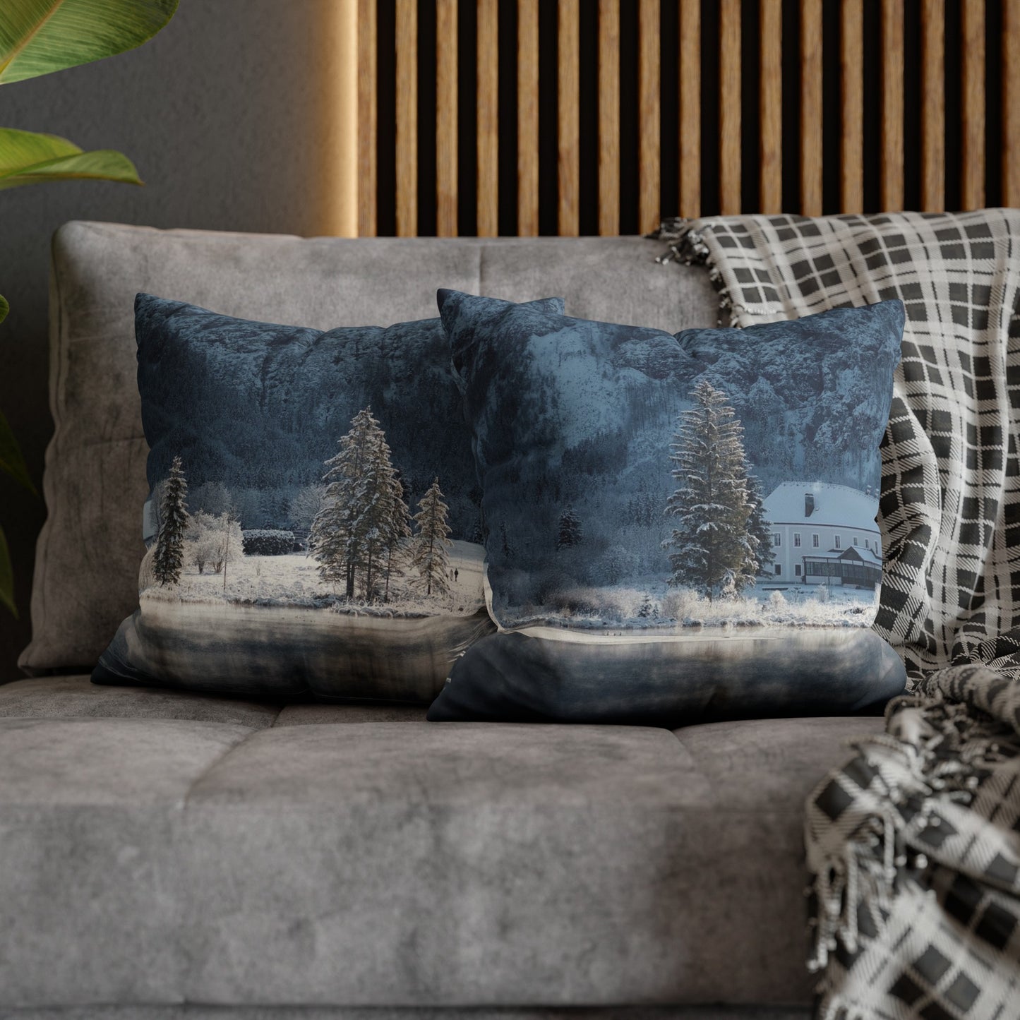 Faux Suede Square Pillowcase with Landscape