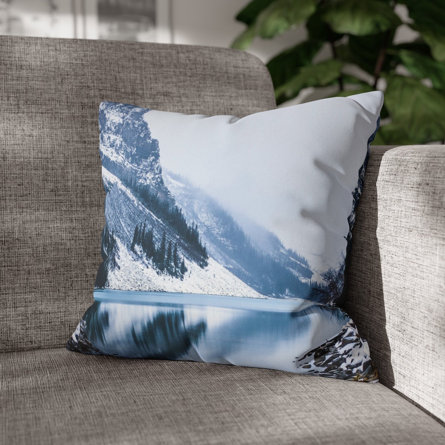 Faux Suede Square Pillowcase with Landscape