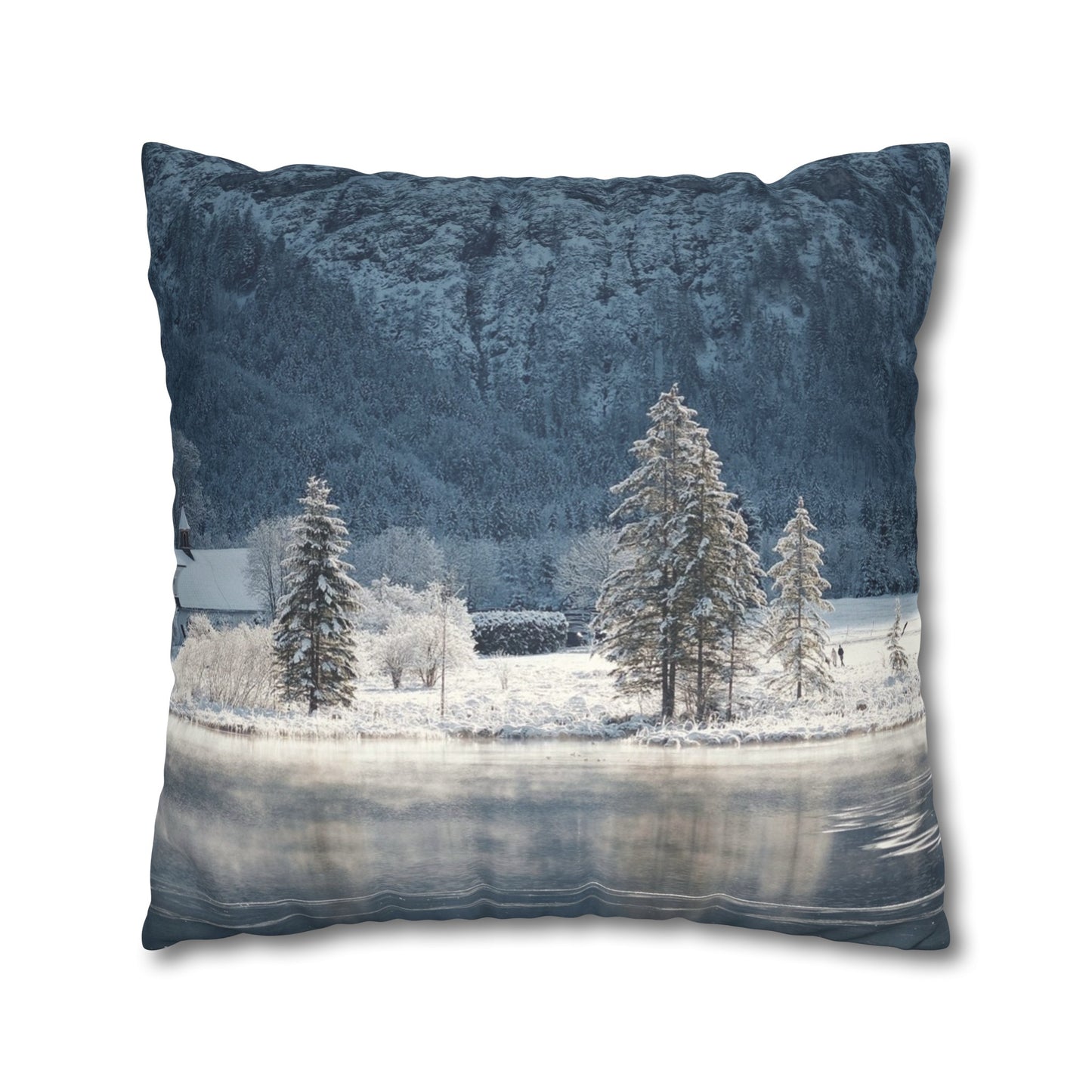 Faux Suede Square Pillowcase with Landscape