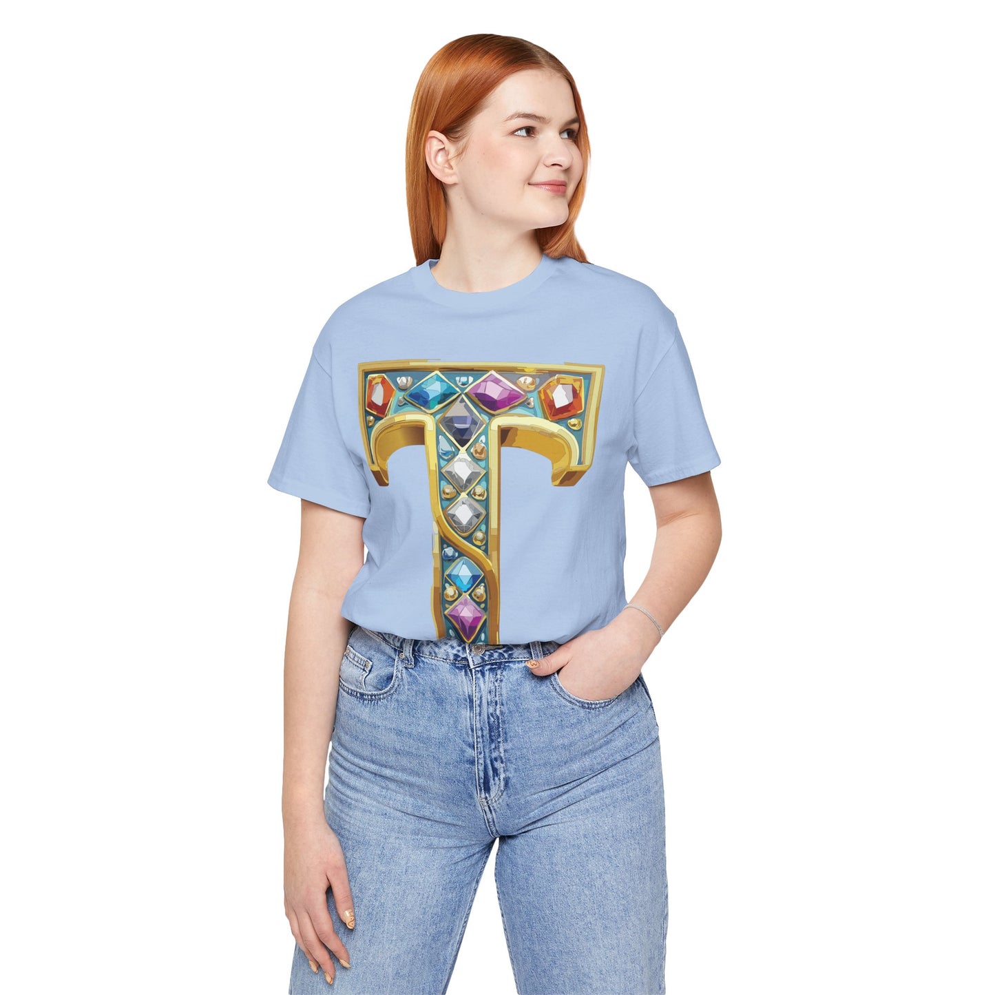 Letter Shirt, Shirt with Letters, Tee Shirt with Gold Letter, Shirt with Antique Letters