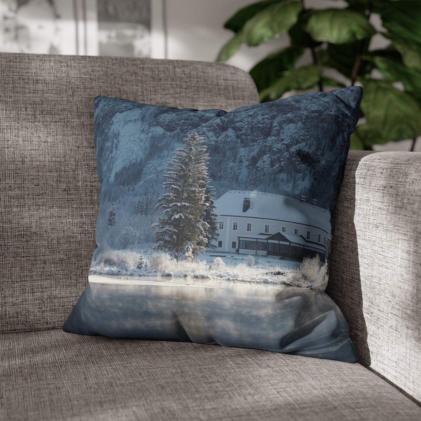 Faux Suede Square Pillowcase with Landscape