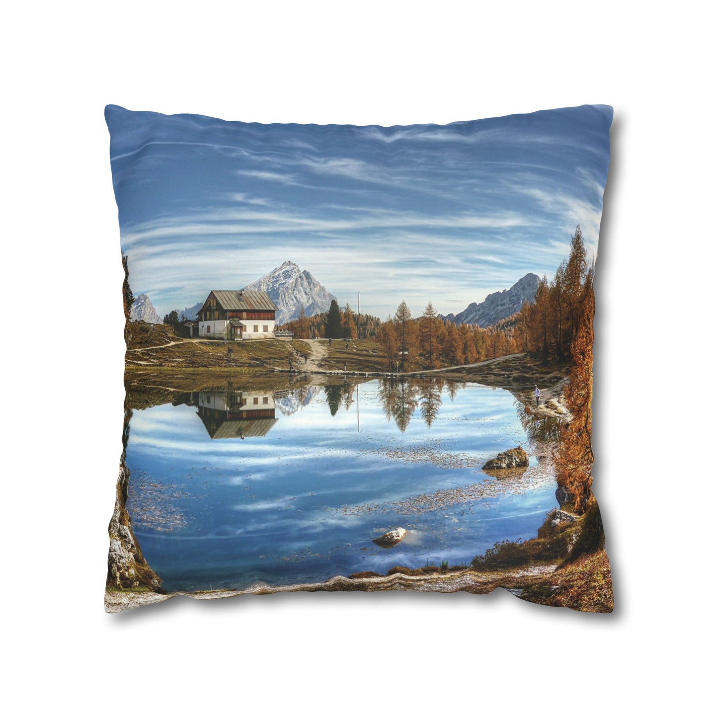 Faux Suede Square Pillowcase with Landscape