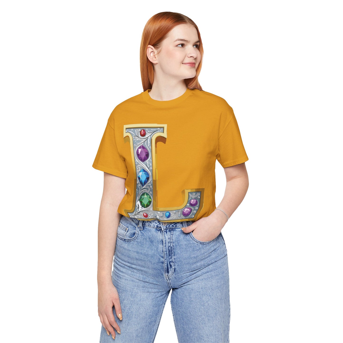 Letter Shirt, Shirt with Letters, Tee Shirt with Gold Letter, Shirt with Antique Letters