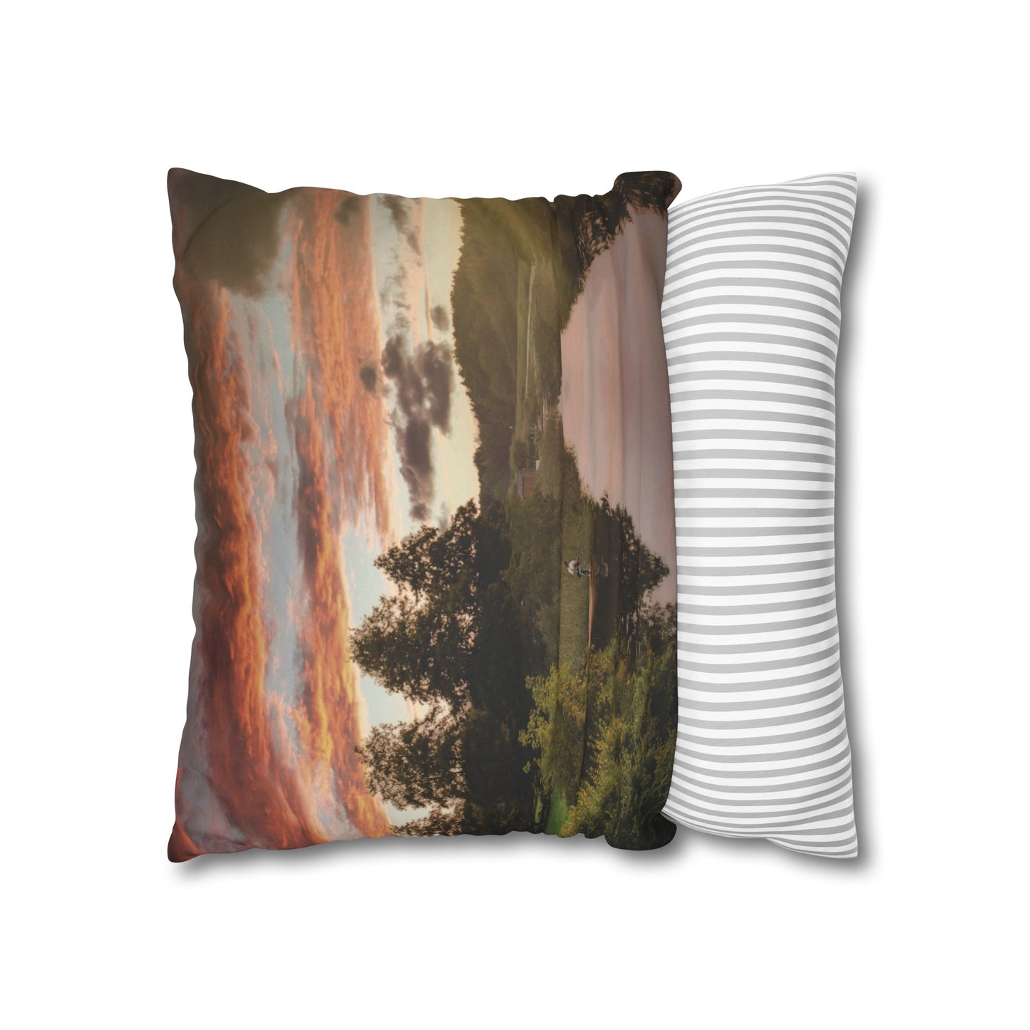 Faux Suede Square Pillowcase with Landscape