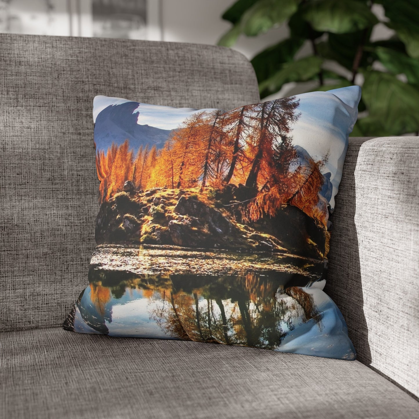 Faux Suede Square Pillowcase with Landscape