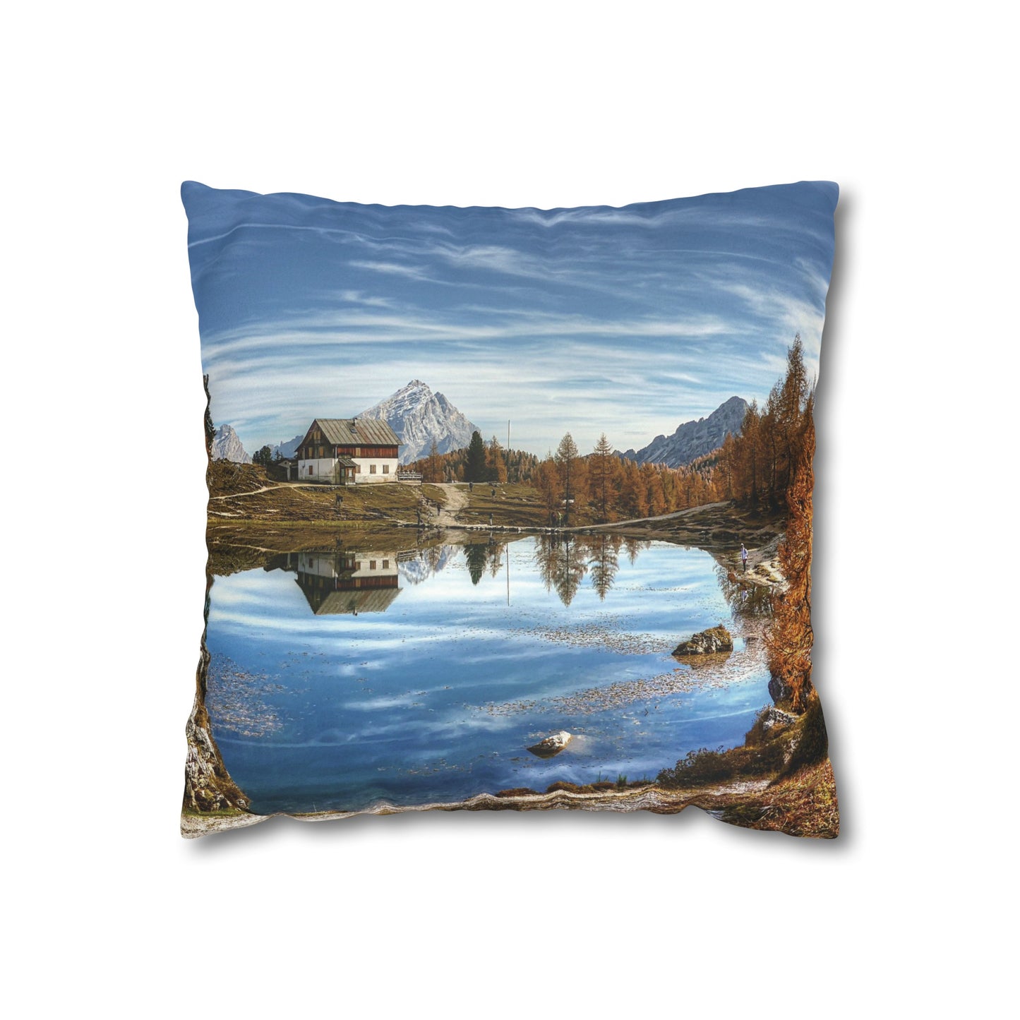 Faux Suede Square Pillowcase with Landscape