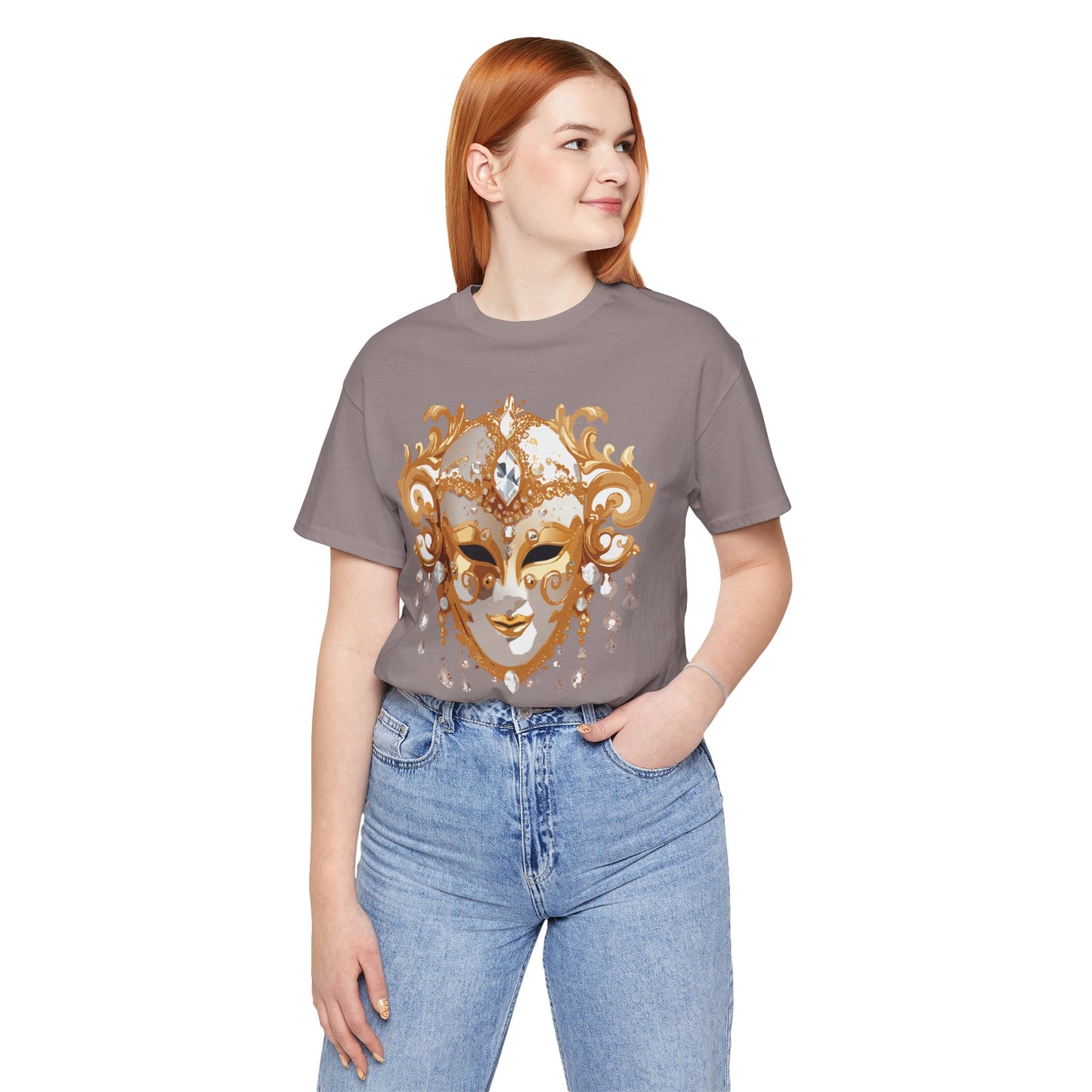 Mask Shirt, Shirt with Mask, Tee Shirt with Gold Face