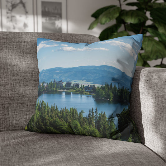 Faux Suede Square Pillowcase with Landscape