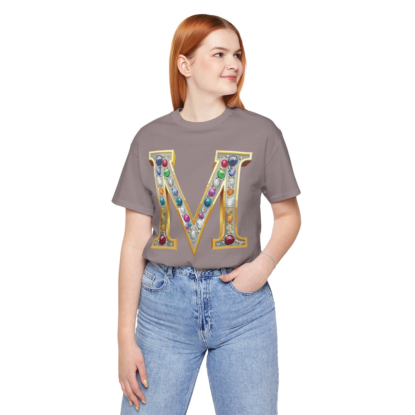 Letter Shirt, Shirt with Letters, Tee Shirt with Gold Letter, Shirt with Antique Letters