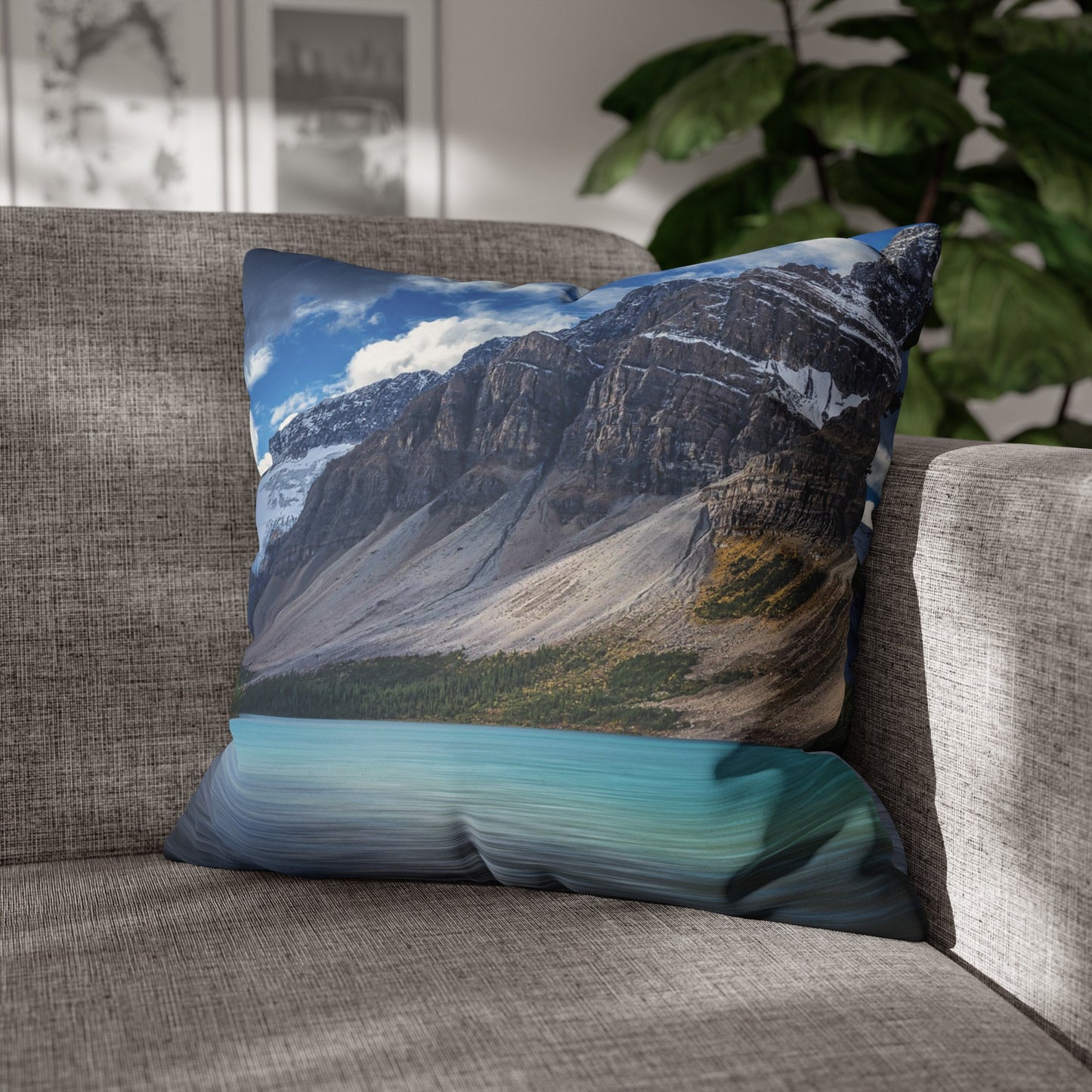 Faux Suede Square Pillowcase with Landscape