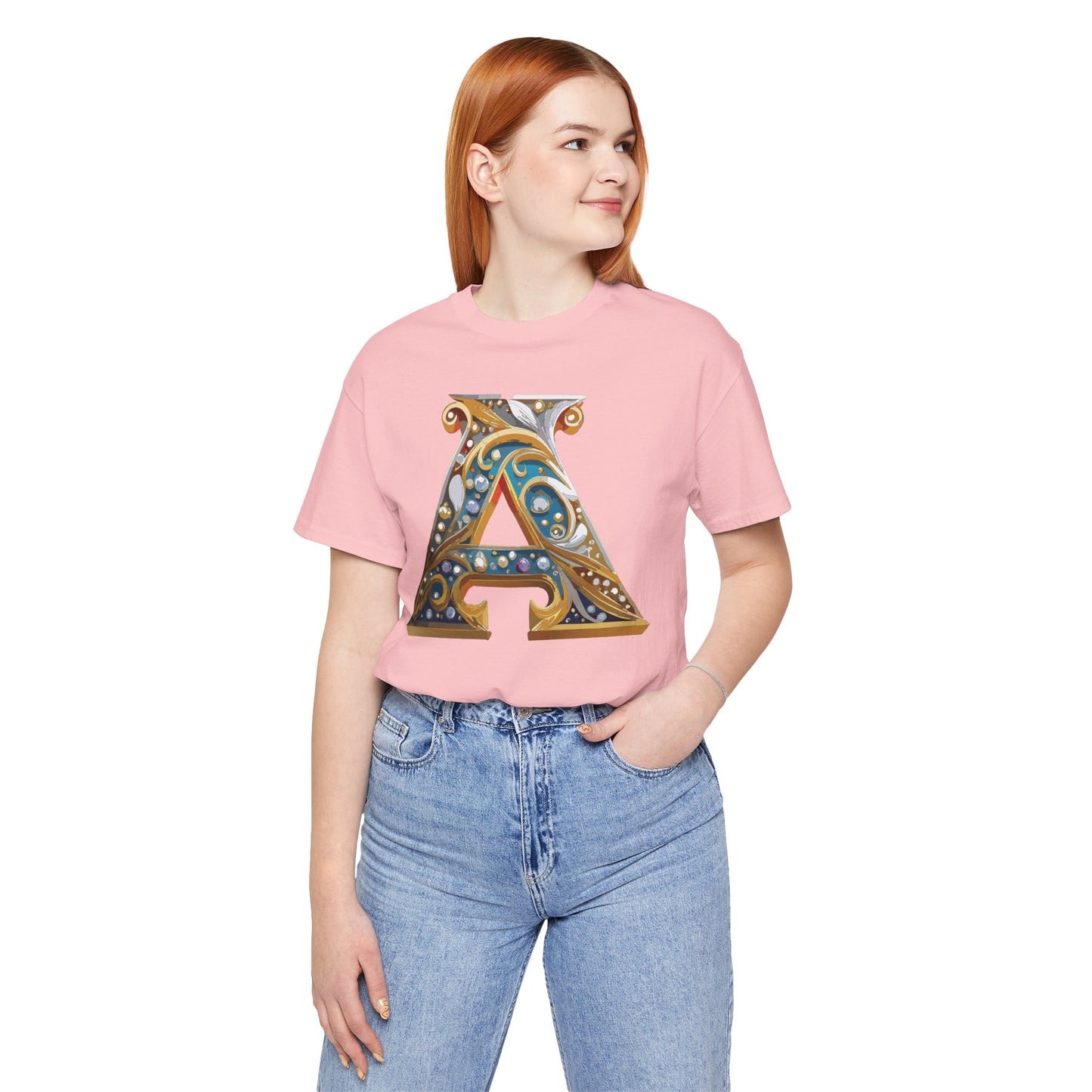 Letter Shirt, Shirt with Letters, Tee Shirt with Gold Letter, Shirt with Antique Letters