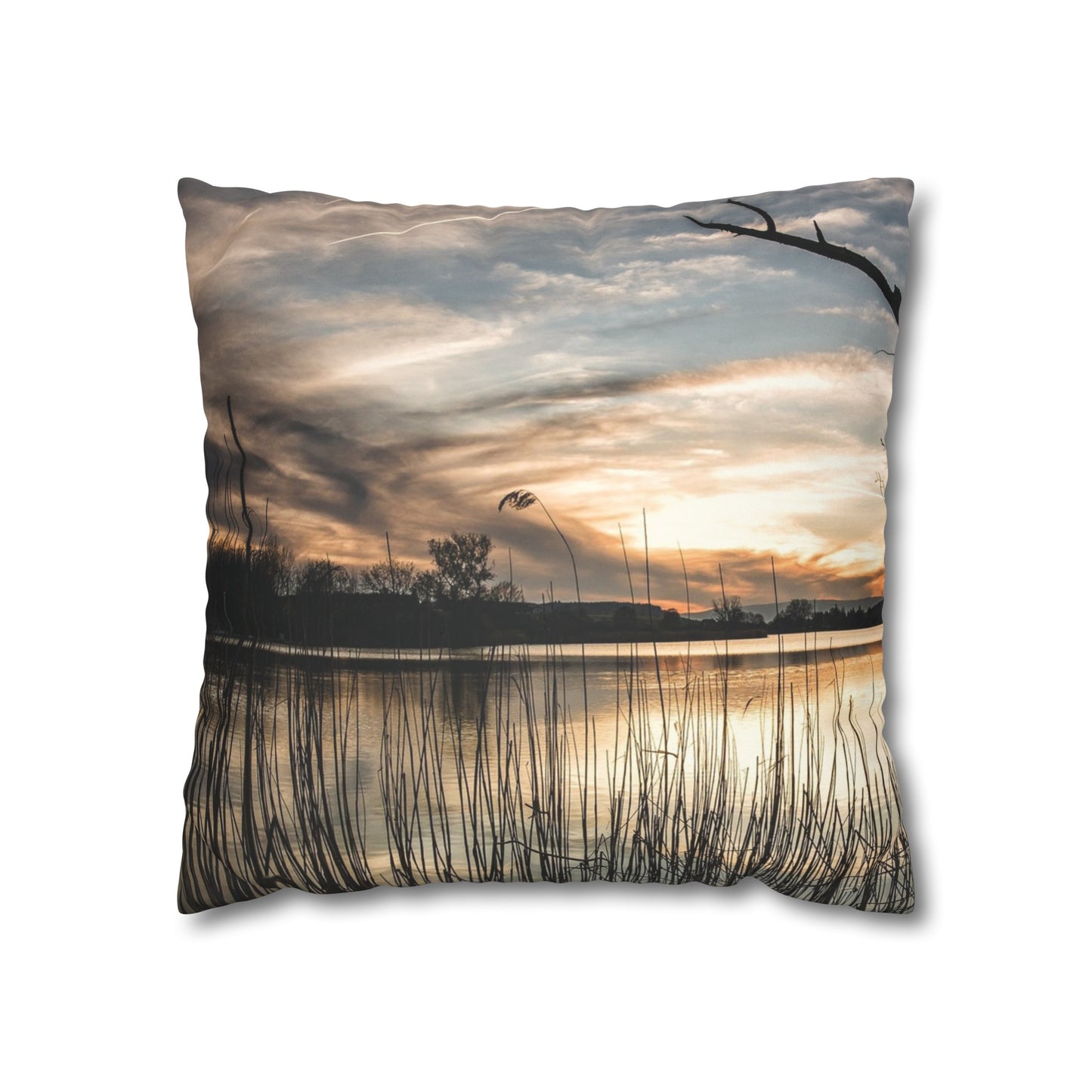 Faux Suede Square Pillowcase with Landscape