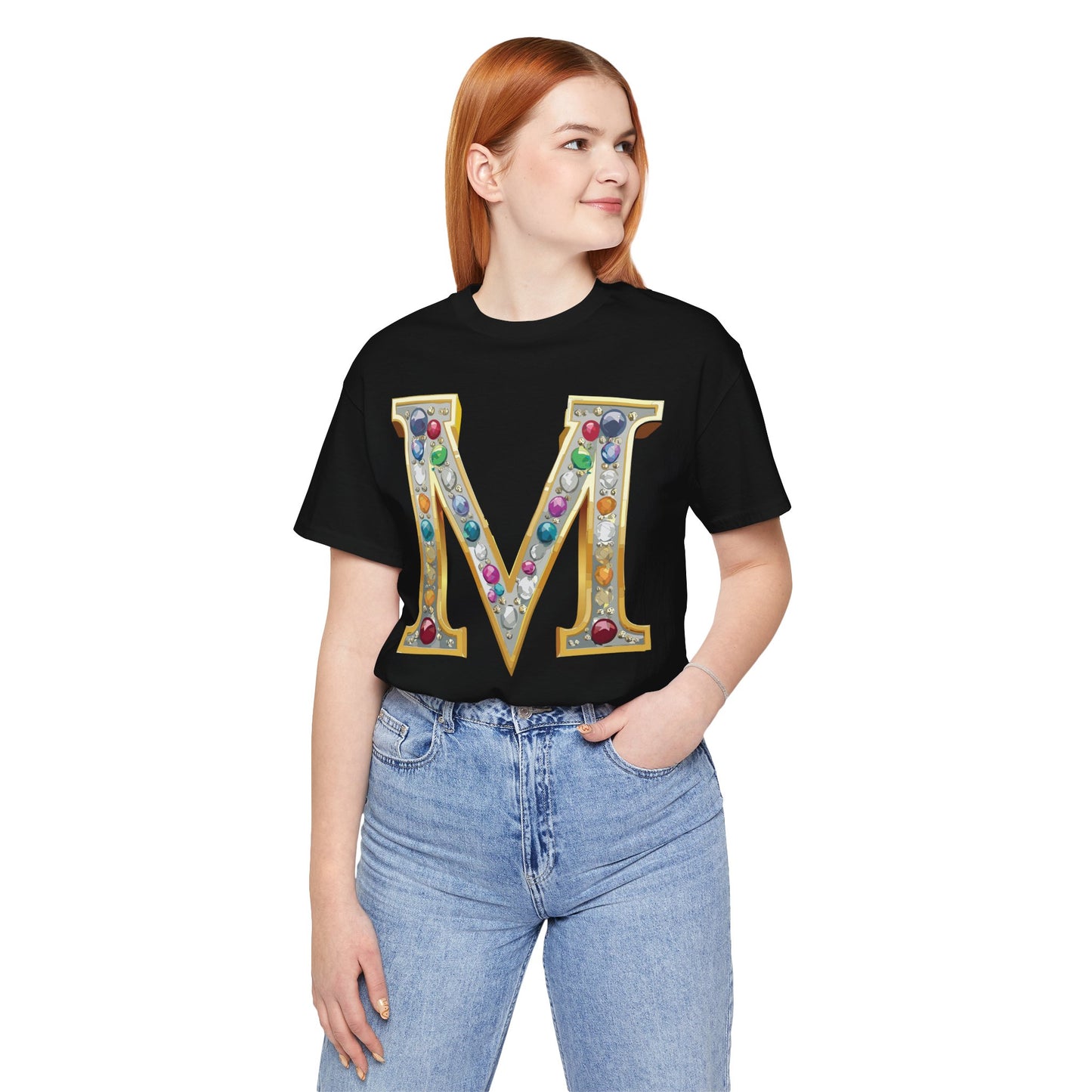 Letter Shirt, Shirt with Letters, Tee Shirt with Gold Letter, Shirt with Antique Letters