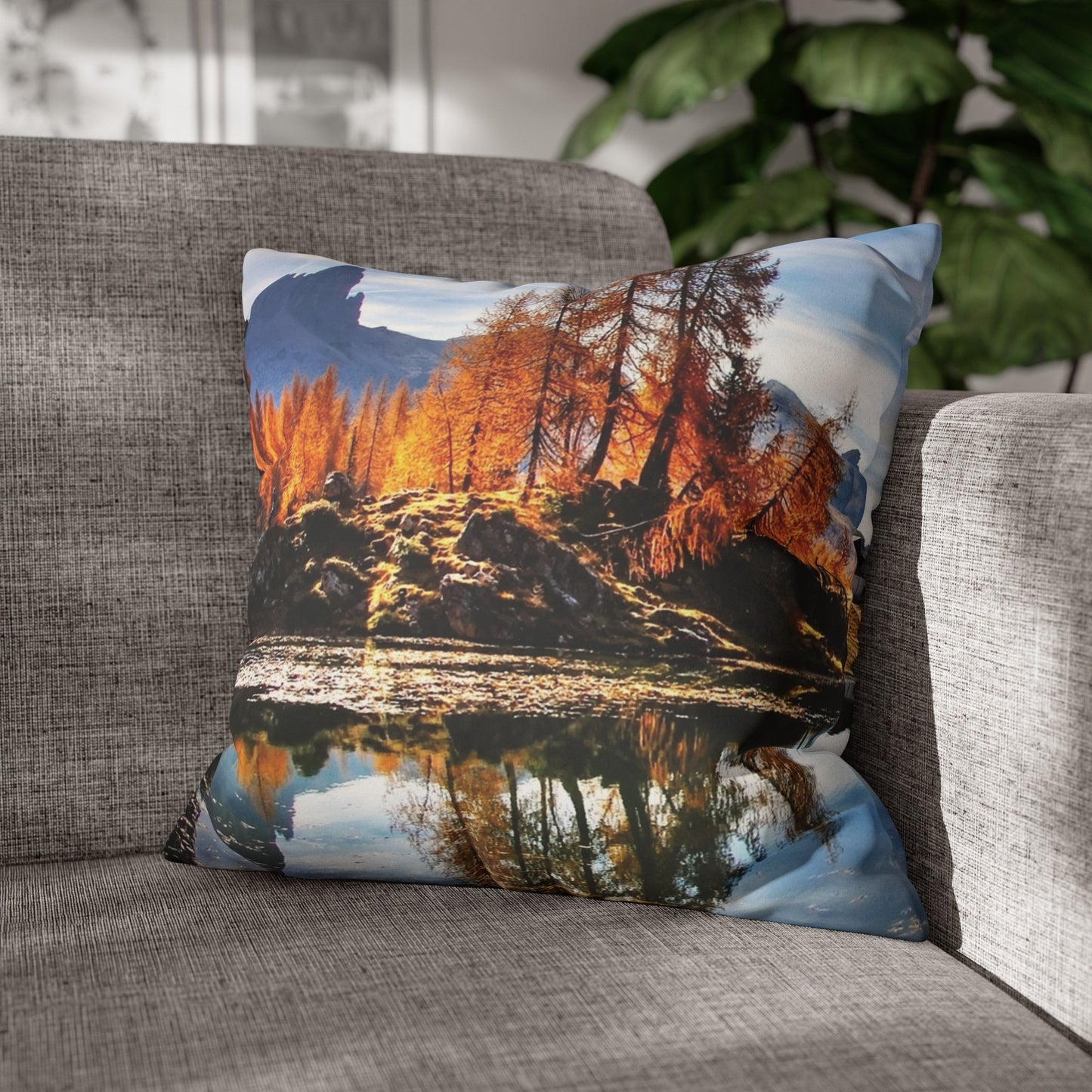 Faux Suede Square Pillowcase with Landscape