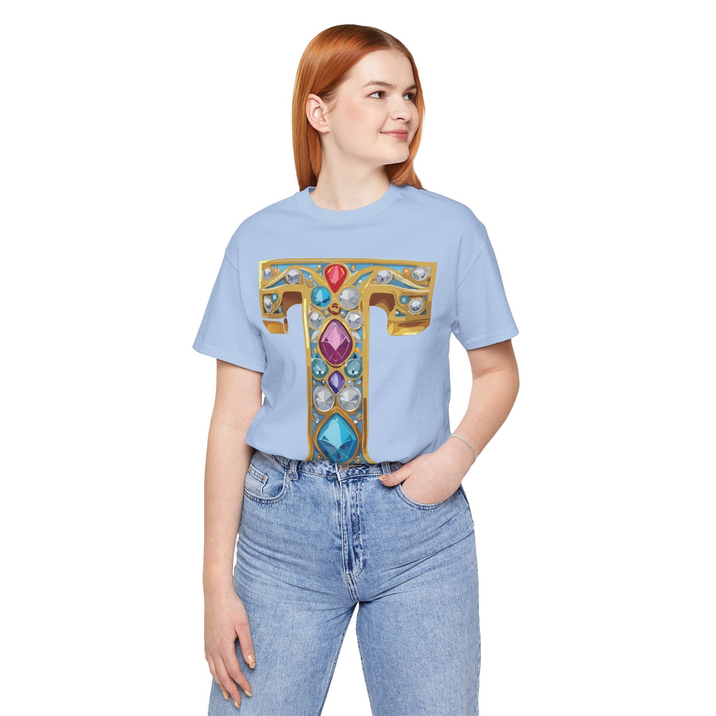 Letter Shirt, Shirt with Letters, Tee Shirt with Gold Letter, Shirt with Antique Letters