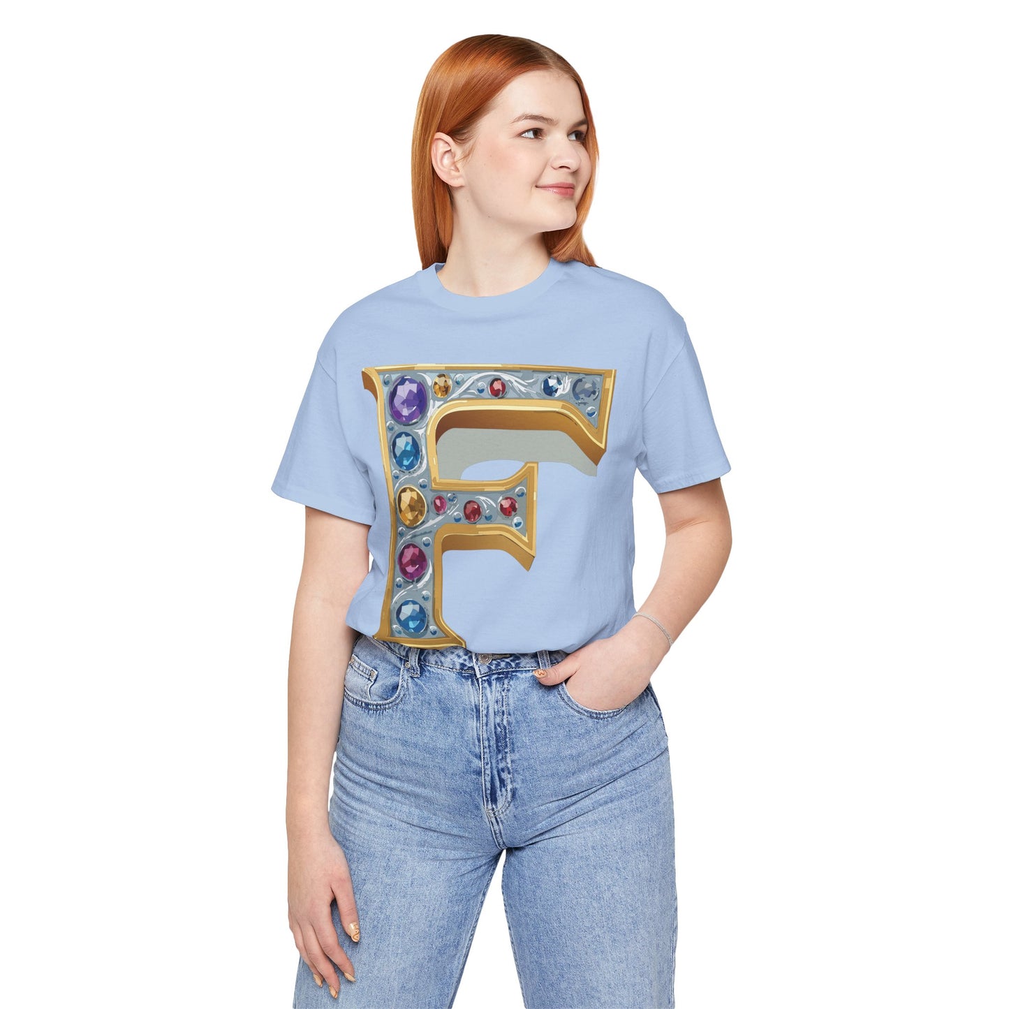 Letter Shirt, Shirt with Letters, Tee Shirt with Gold Letter, Shirt with Antique Letters