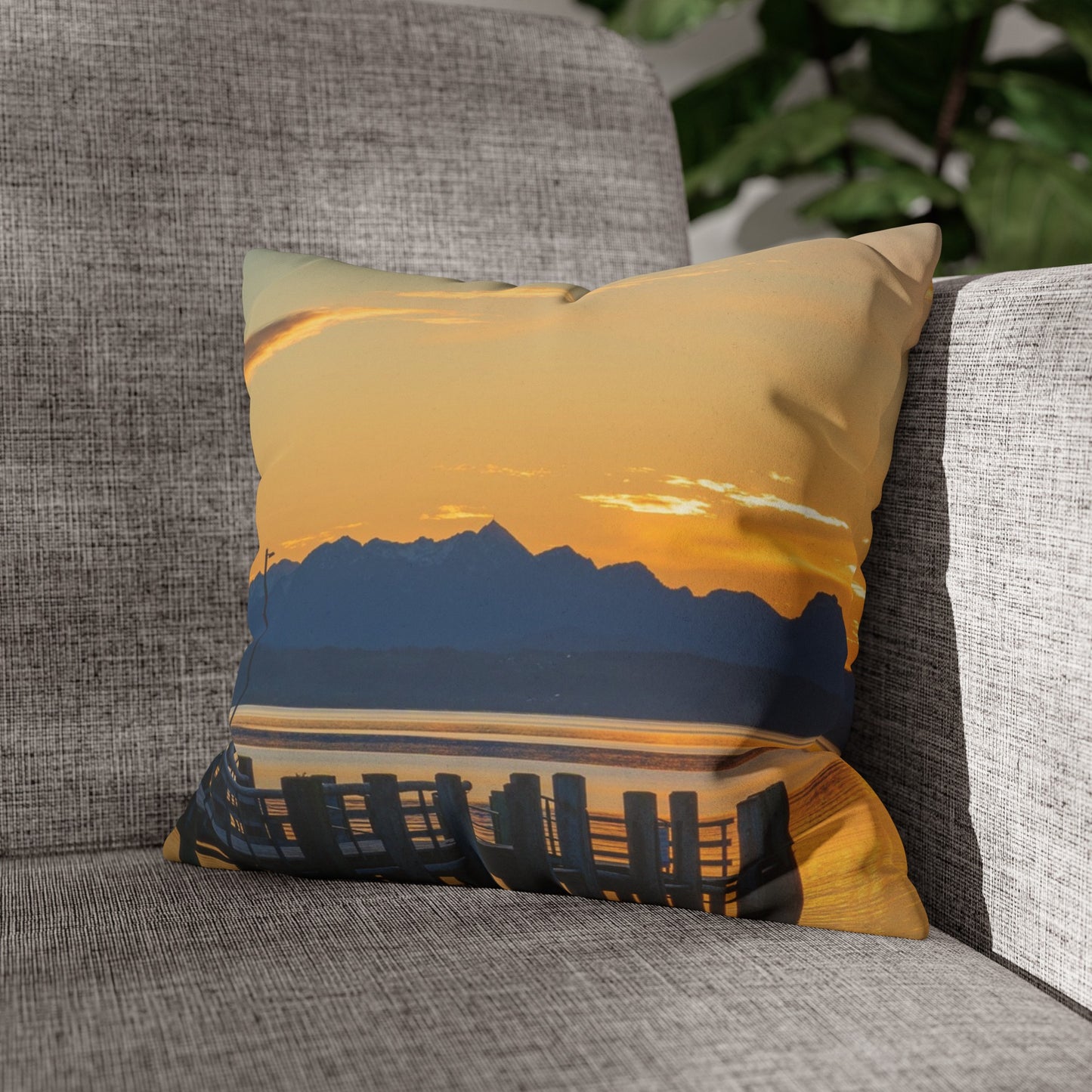 Faux Suede Square Pillowcase with Landscape