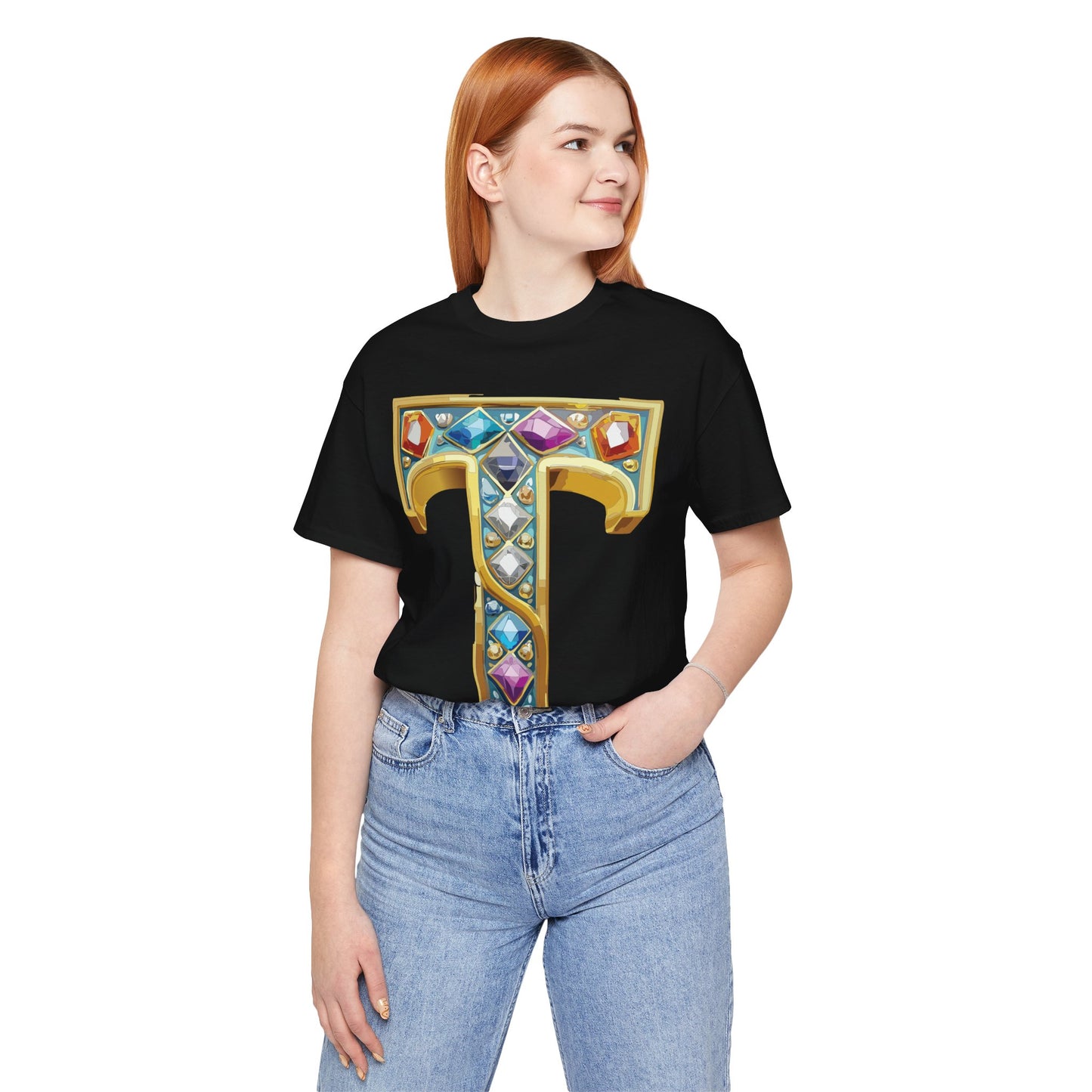 Letter Shirt, Shirt with Letters, Tee Shirt with Gold Letter, Shirt with Antique Letters