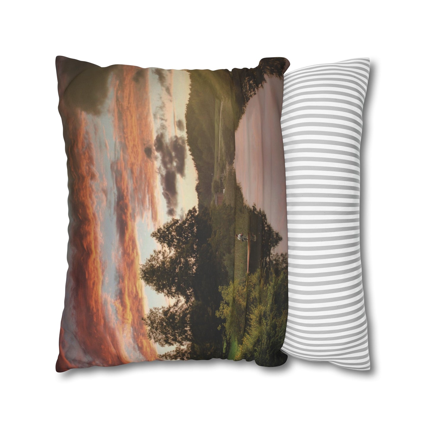 Faux Suede Square Pillowcase with Landscape