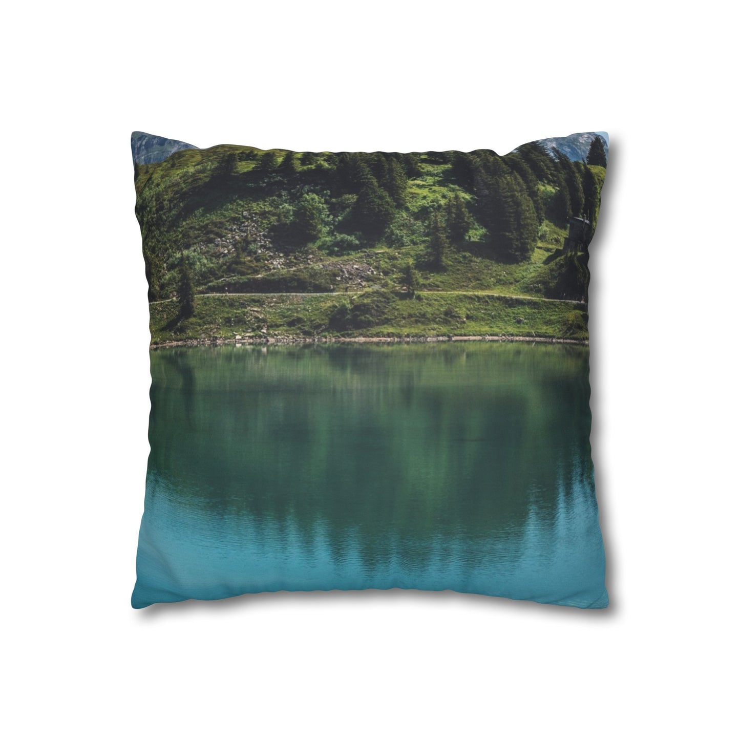 Faux Suede Square Pillowcase with Landscape