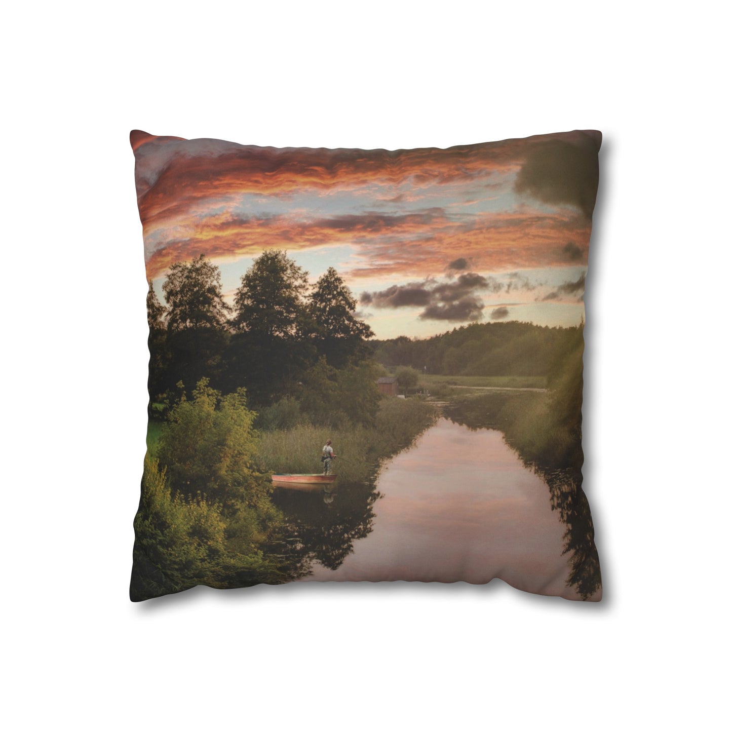 Faux Suede Square Pillowcase with Landscape